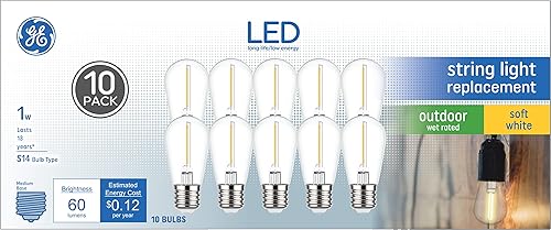 GE Repuesto de bombillas LED de repuesto, blanco suave, bombillas S14, transparente, base mediana (paquete de 10)