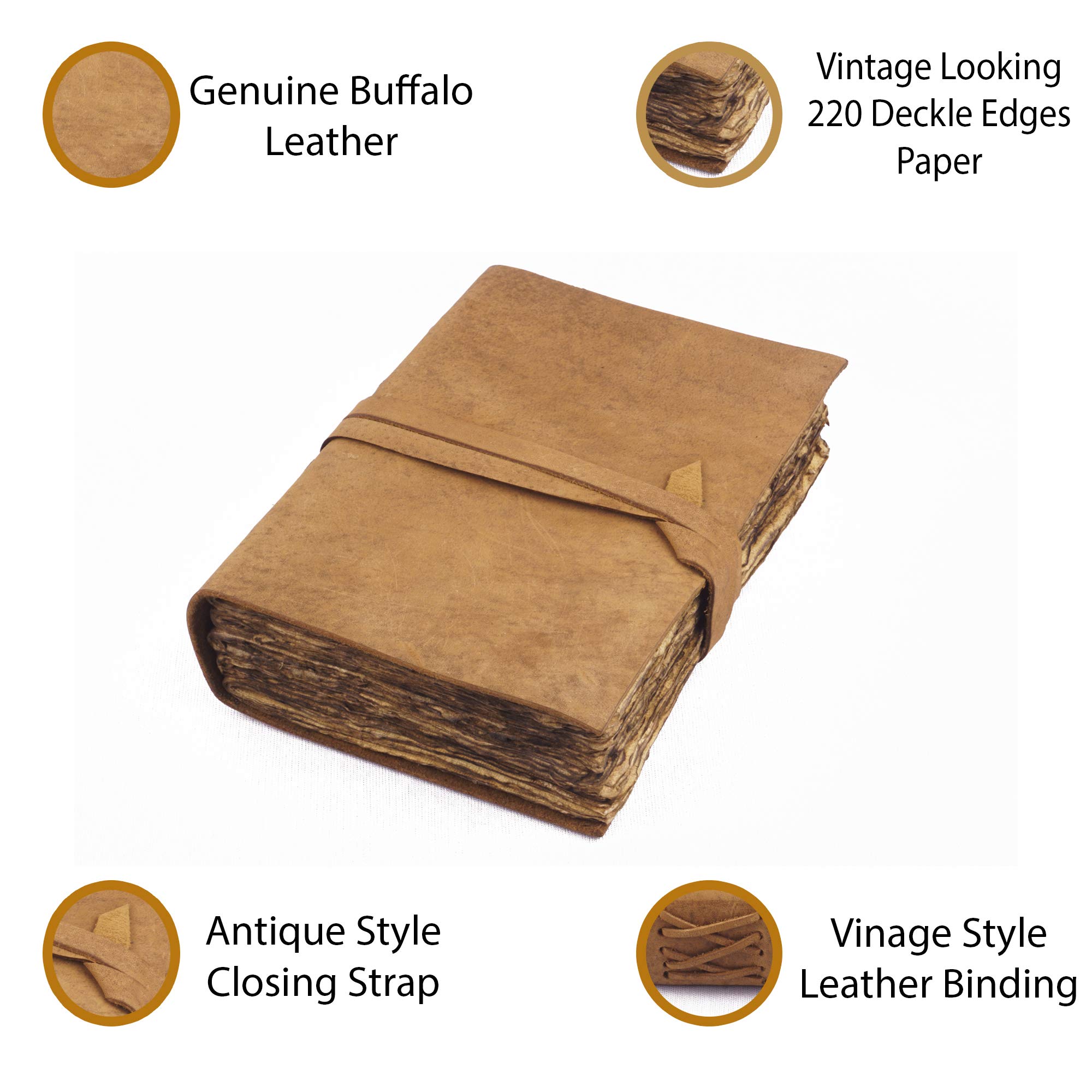 Craftezo Vintage Leather Journal - Antique Leather Bound Journal Writing Notebook Sketchbook - Journal Deckle Edges Paper | Old looking Journal (7.5x5.5 Inches) - Image 4
