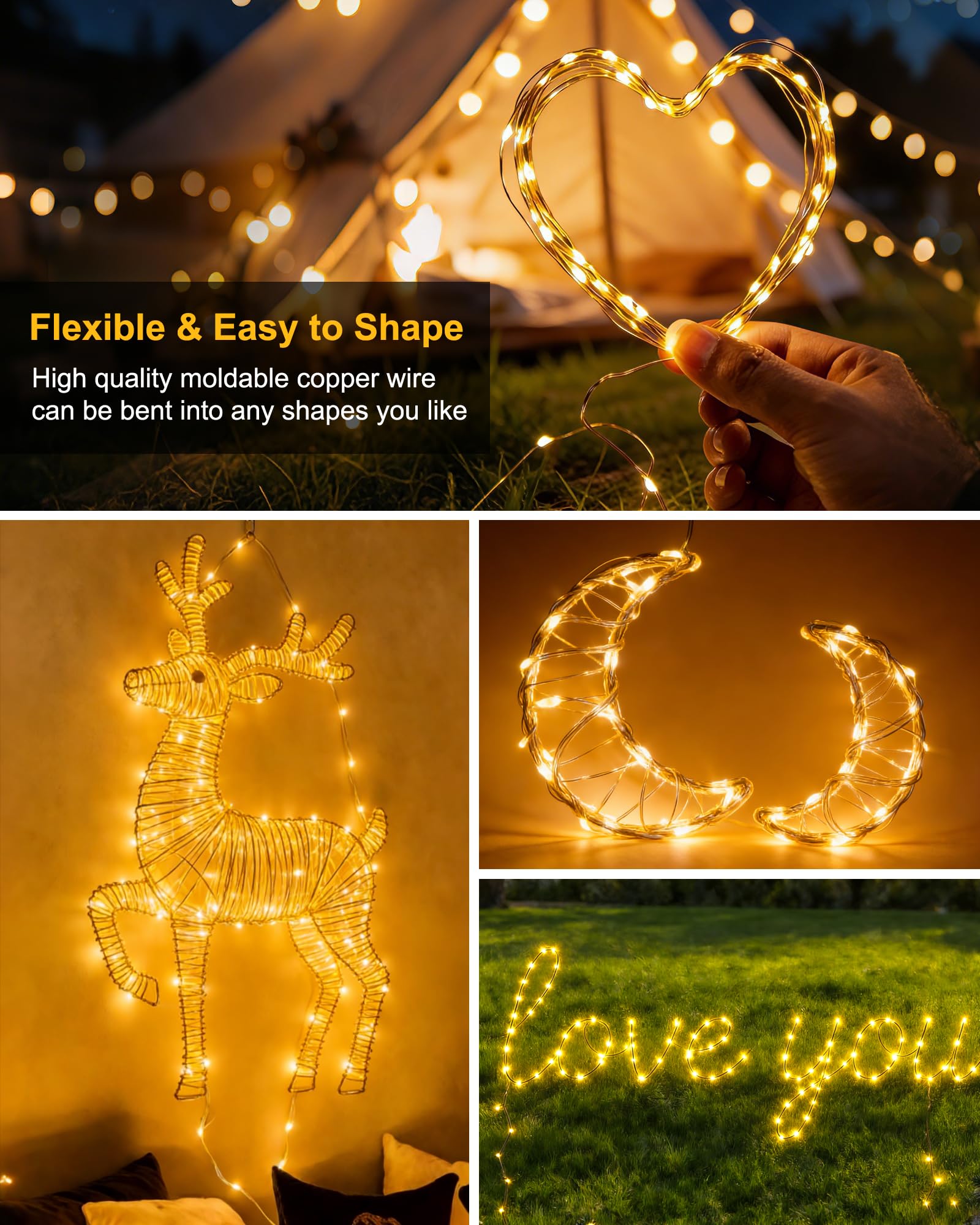 Tacobey 2 Pack Guirnaldas Luces Exterior Solar, Totalmente 20M 200 LED, 8 Modos, Temporizador, Luces de Cadena con Cables de Cobre para Terraza, Fiestas, Bodas, Jardines Decoracion (Blanco Cálido)