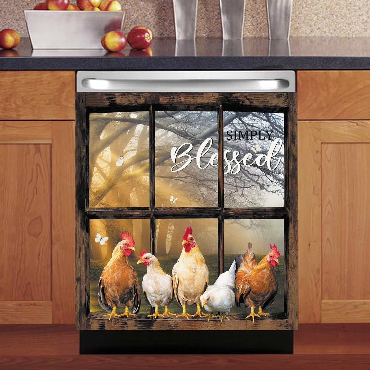 Country Chicken Dishwasher Magnet Cover,Rooster Sticker - God Says You Are Special,Farmhouse Wood Dishwasher Cover Front Door Panel Decal,Farm Refrigerator Magnets Fridge Kitchen Decor,23''x26''