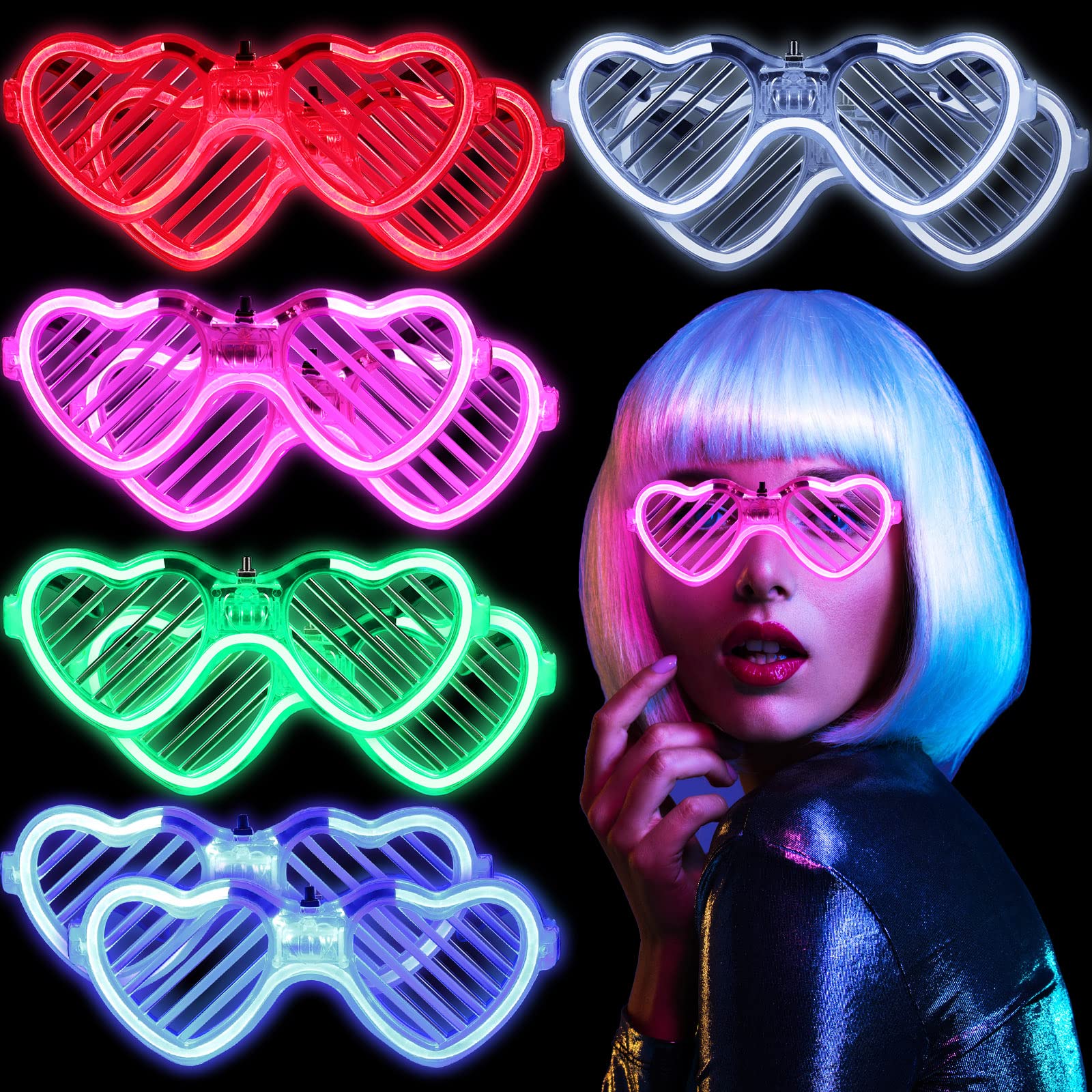 ChivaoLight up LED Glasses Heart Shape LED Light up Toys Glow in the Dark Party Favors Supplies Shutter Shades Sunglasses