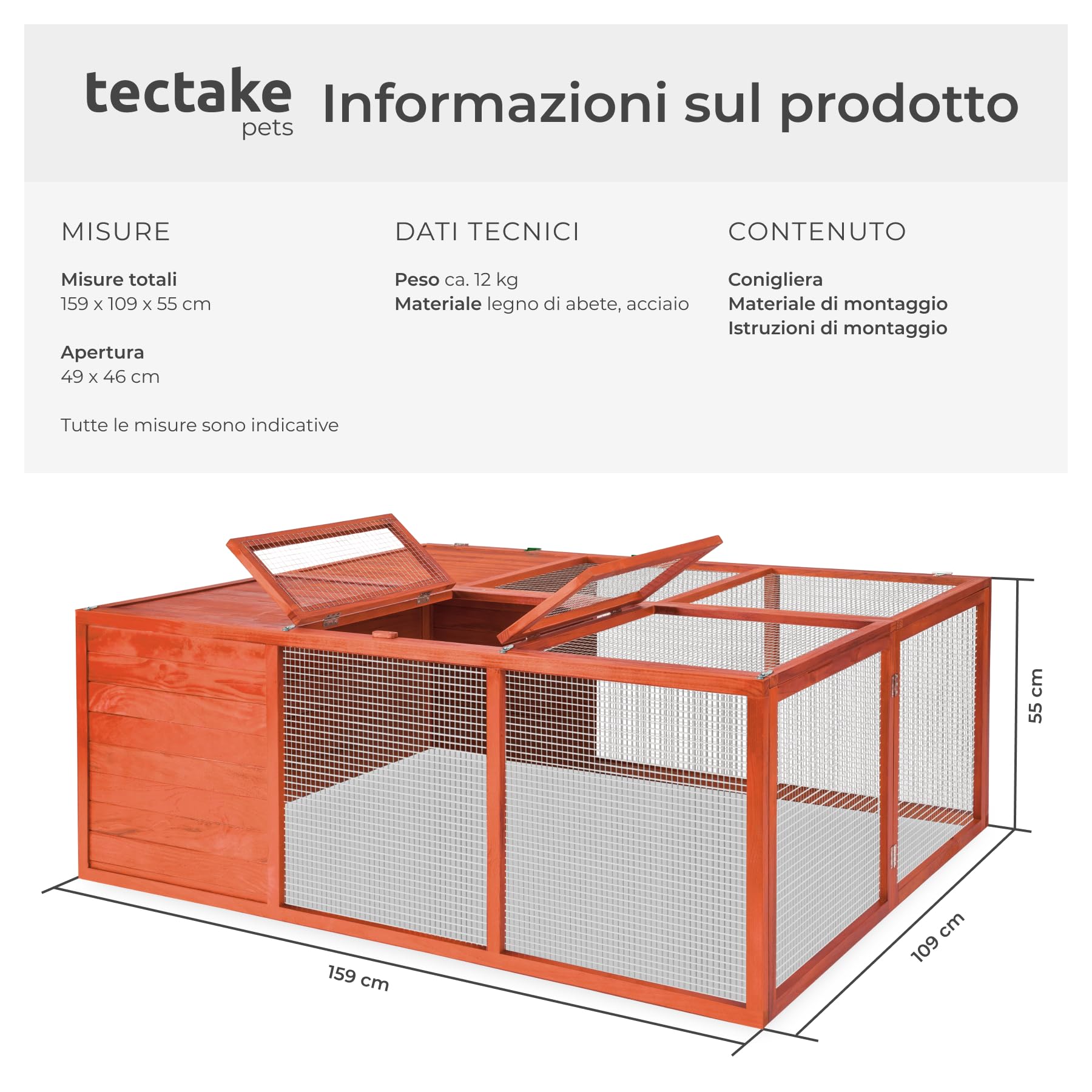 tectake® Conigliera pieghevole, Utilizzabile a se stante, Facile accesso attraverso un’apertura, Recinto per Conigli, Gabbia, Coniglio, Recinto per Piccoli Animali - Marrone