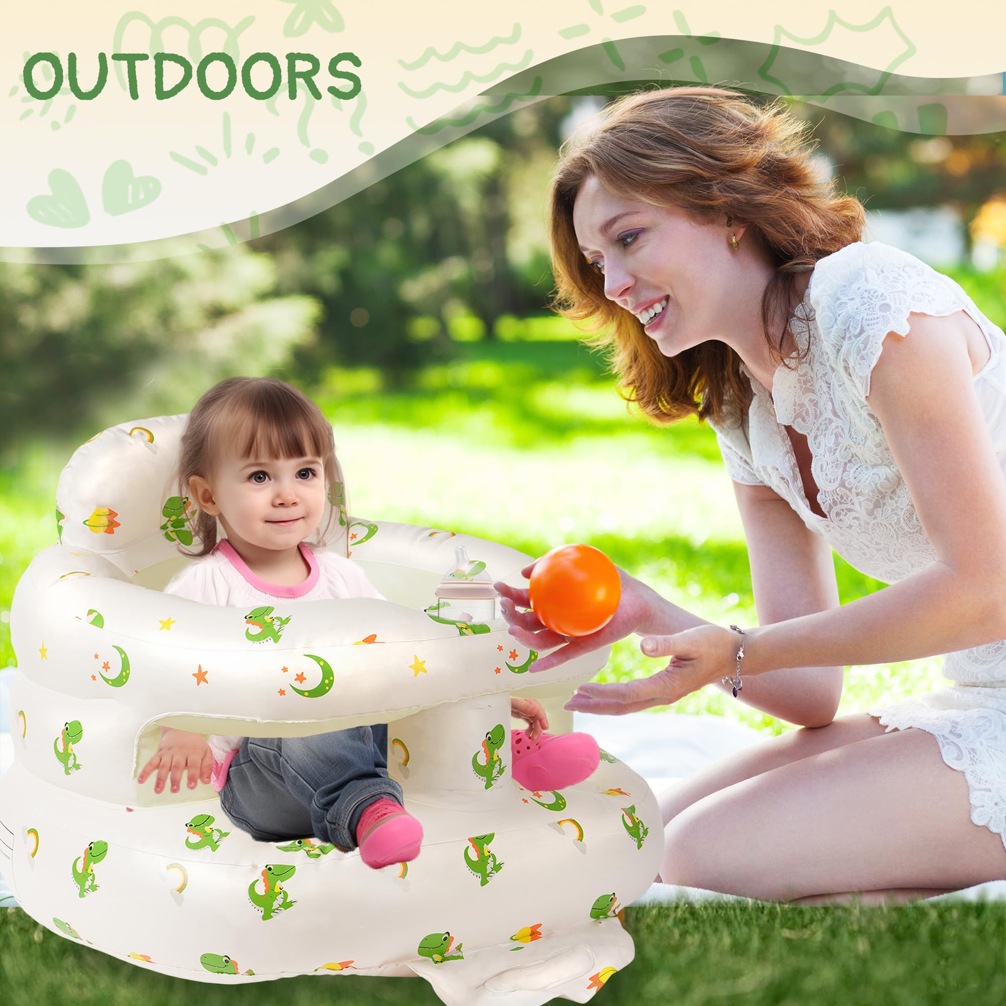 Aufblasbarer Babystuhl, aufblasbarer Babysitz für Babys ab 3 Monaten, aufblasbarer Stuhl mit integrierter Luftpumpe, zum Sitzen, Duschen, Campen usw