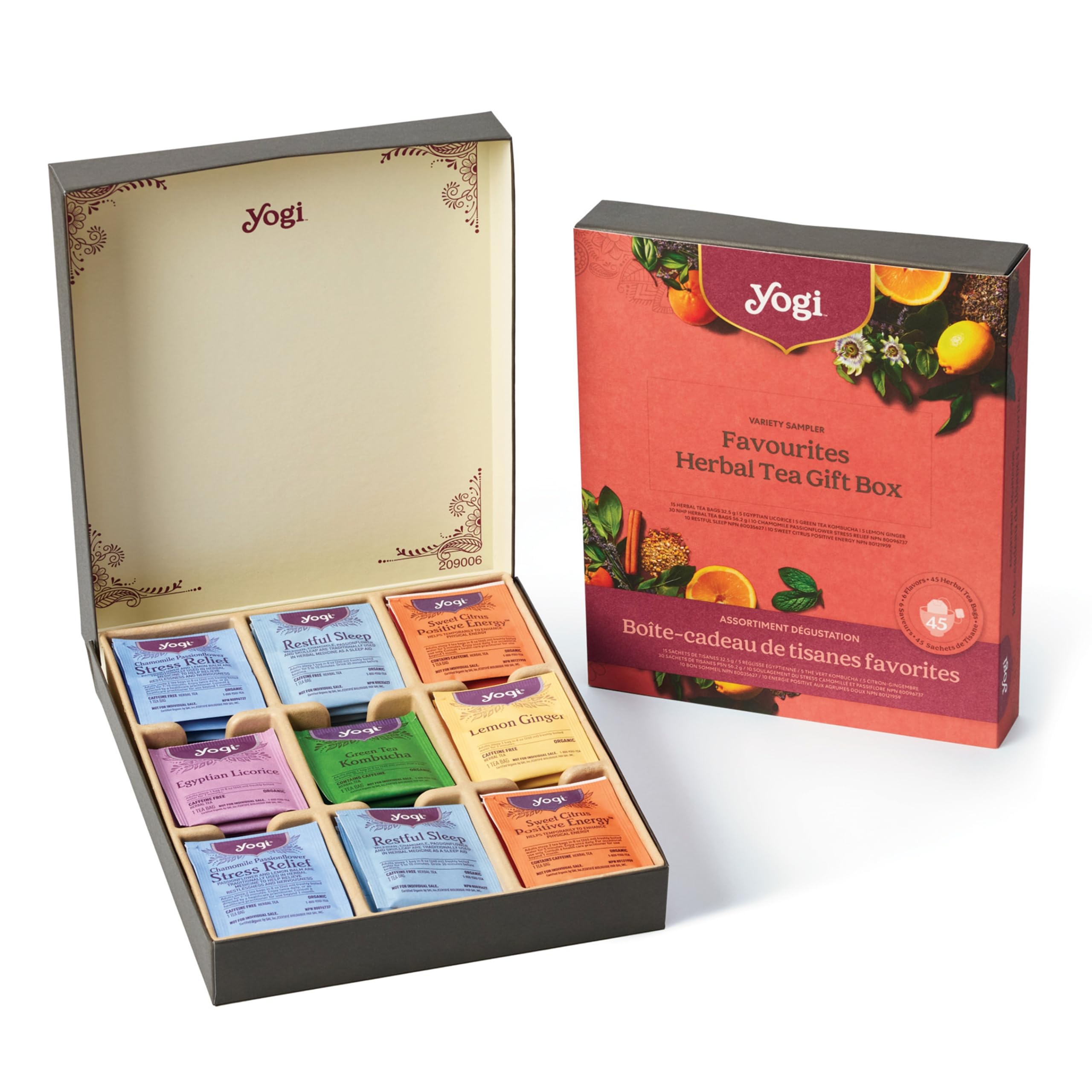 Yogi Canada Organic Tea Sampler Gift Box - Boisson Naturelle en Thé, Assortiment Délicieux pour Votre Sérénité - 6 Thés 