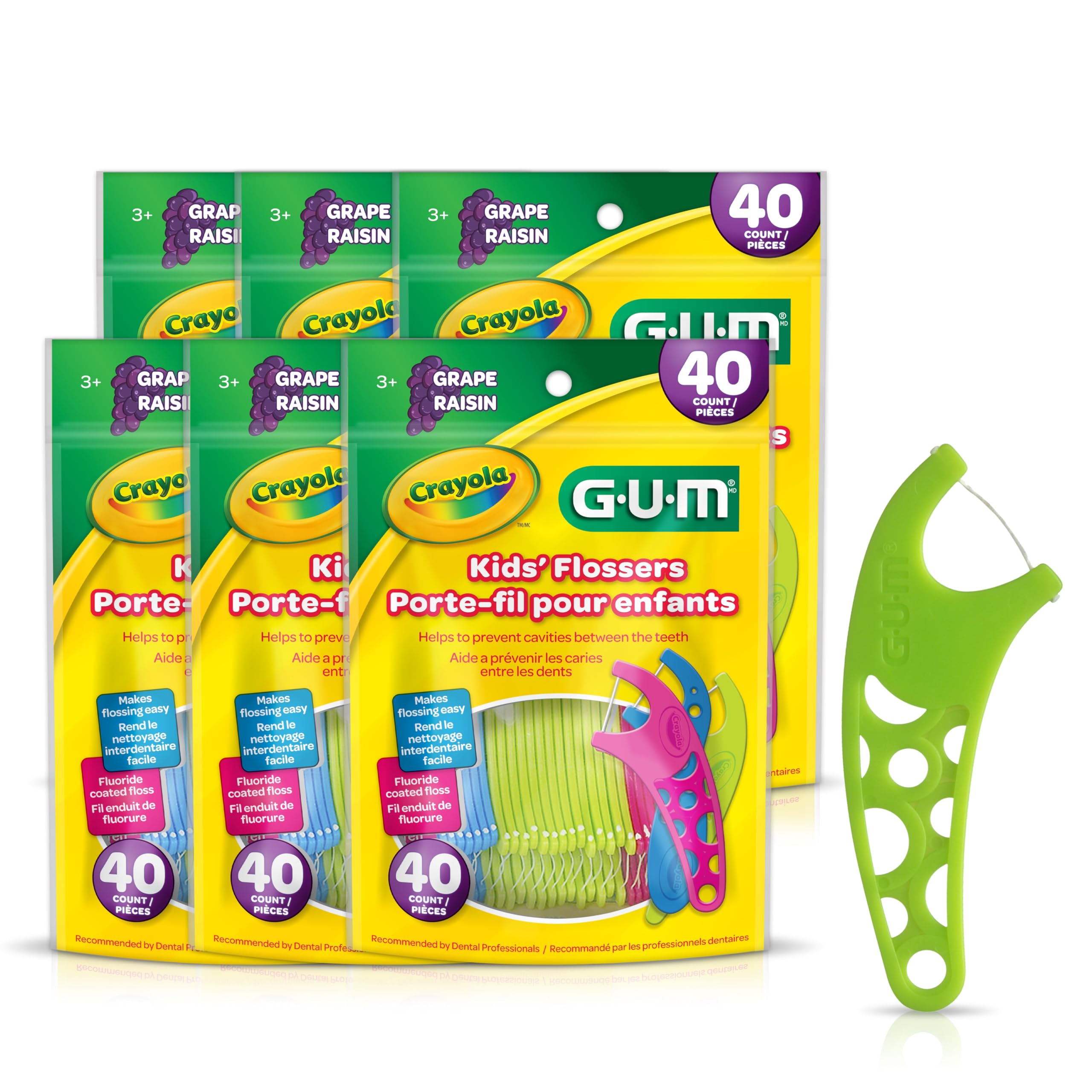 GUM Crayola Kids Flossers with Fluoride - Designed for Little Hands - Fun Grape Flavor - Easy to Use Kids Floss Picks for Children Ages 3+, 40ct (6pk)
