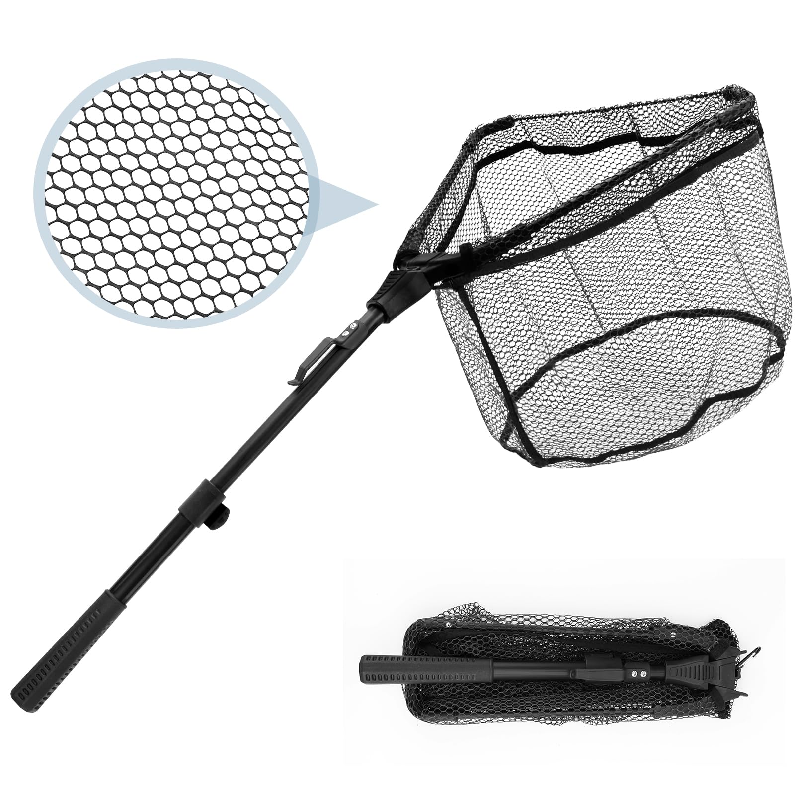 Retino Da Pesca Pieghevole Con Manico Antiscivolo - Rete In Nylon E Alluminio, Per Adulti E Bambini - 5