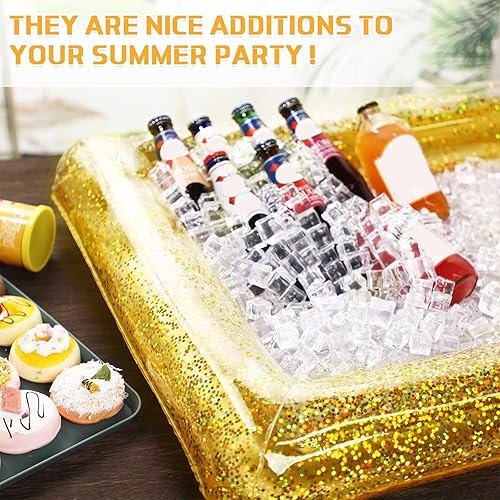 Miniatura 5 de Enfriador inflable de bufett, 2 piezas, enfriador de alimentos inflable, bandeja de bar inflable con confeti brillante para servir alimentos,