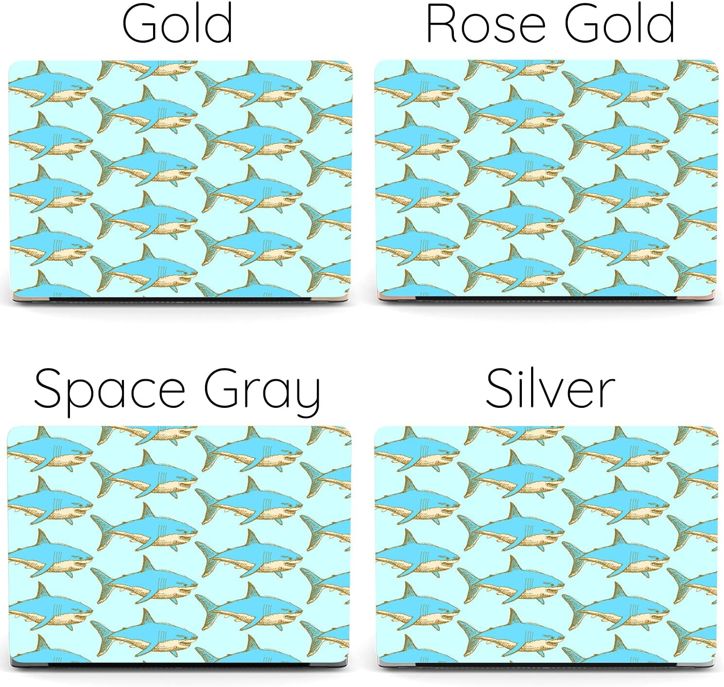 Mertak Hard Case Compatible with MacBook Pro 16 14 Air 15 13 inch M3 M2 M1 Mac 2024 2023 2022 2018 Blue Protective Pattern Print Plastic Sharks Touch Bar Clear Cover Fish Animal Laptop Ocean