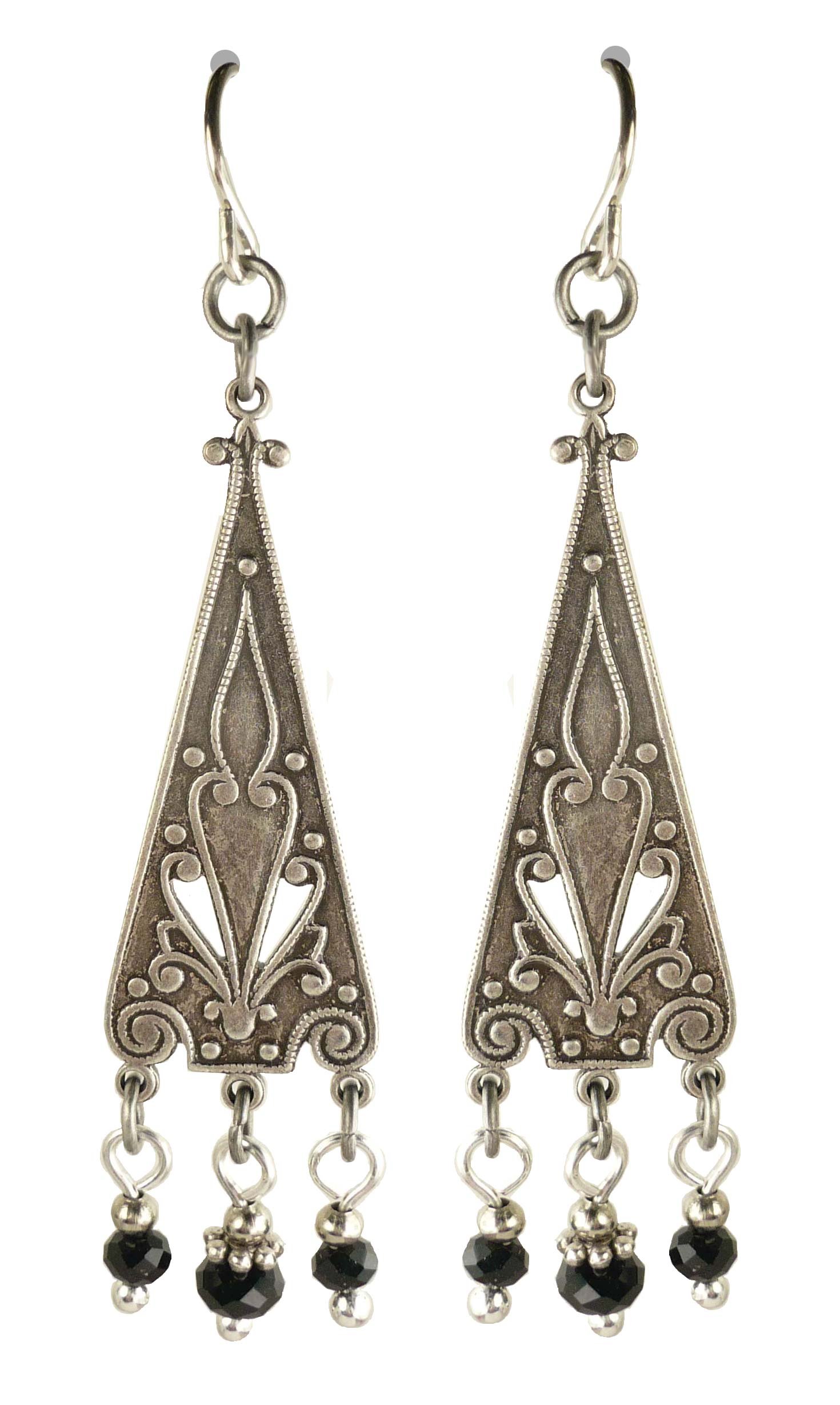 Cloud Cap Jewelry Long Triangle Chandelier Black Bead Earrings 50198ss