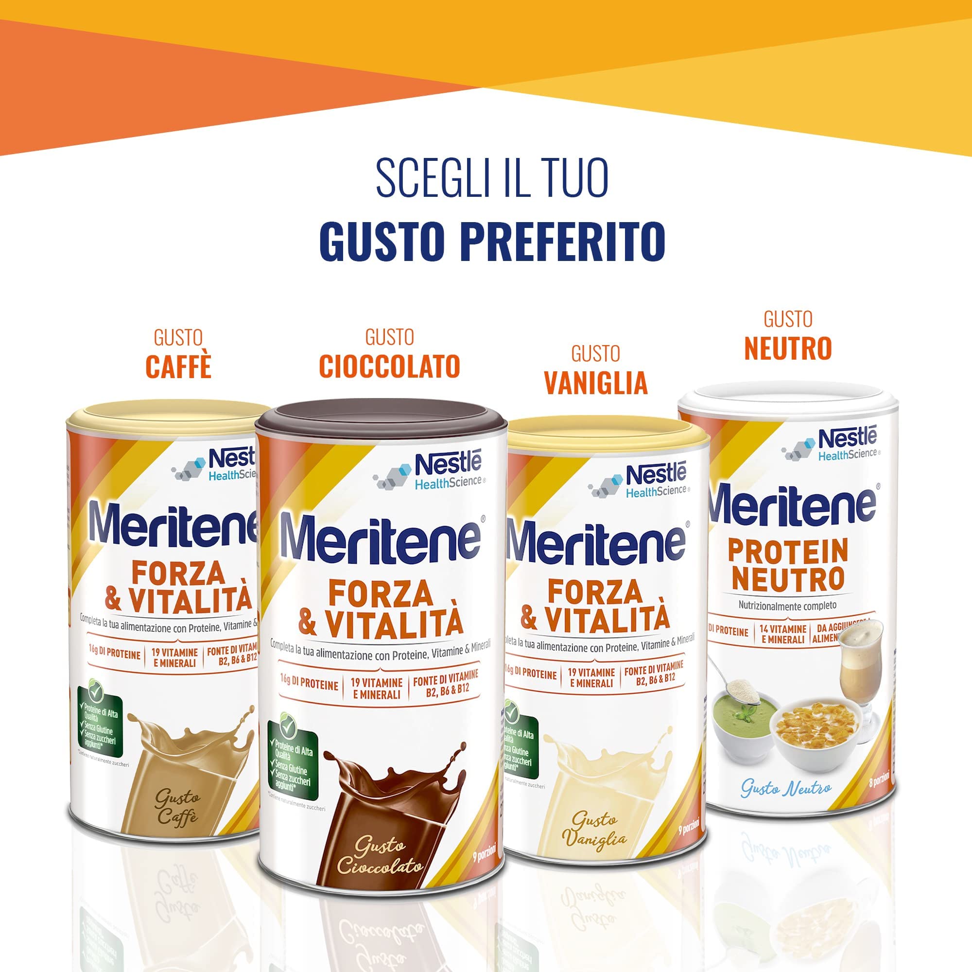 Meritene Forza & Vitalità gusto Cioccolato, bevanda alimentare in polvere |Arricchito di Vitamine, Minerali e Proteine|Rafforza il tuo Sistema Immunitario e la Salute delle Ossa|Barattolo da 2x270g