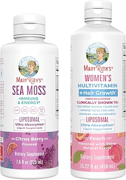 MaryRuth Organics Sea Moss Liposomal Citrus Berry & Womens Multivitamin + Hair Growth Peach | Clean Label Project Verified | Vitamins for Energy, Beauty, Immunity | Vegan, Non-GMO