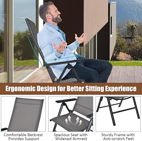 Miniatura 6 de RELAX4LIFE Juego de 4 sillas de patio, sillas de césped portátiles con respaldo ajustable de 7 niveles y asientos extra anchos, sillas plegables al