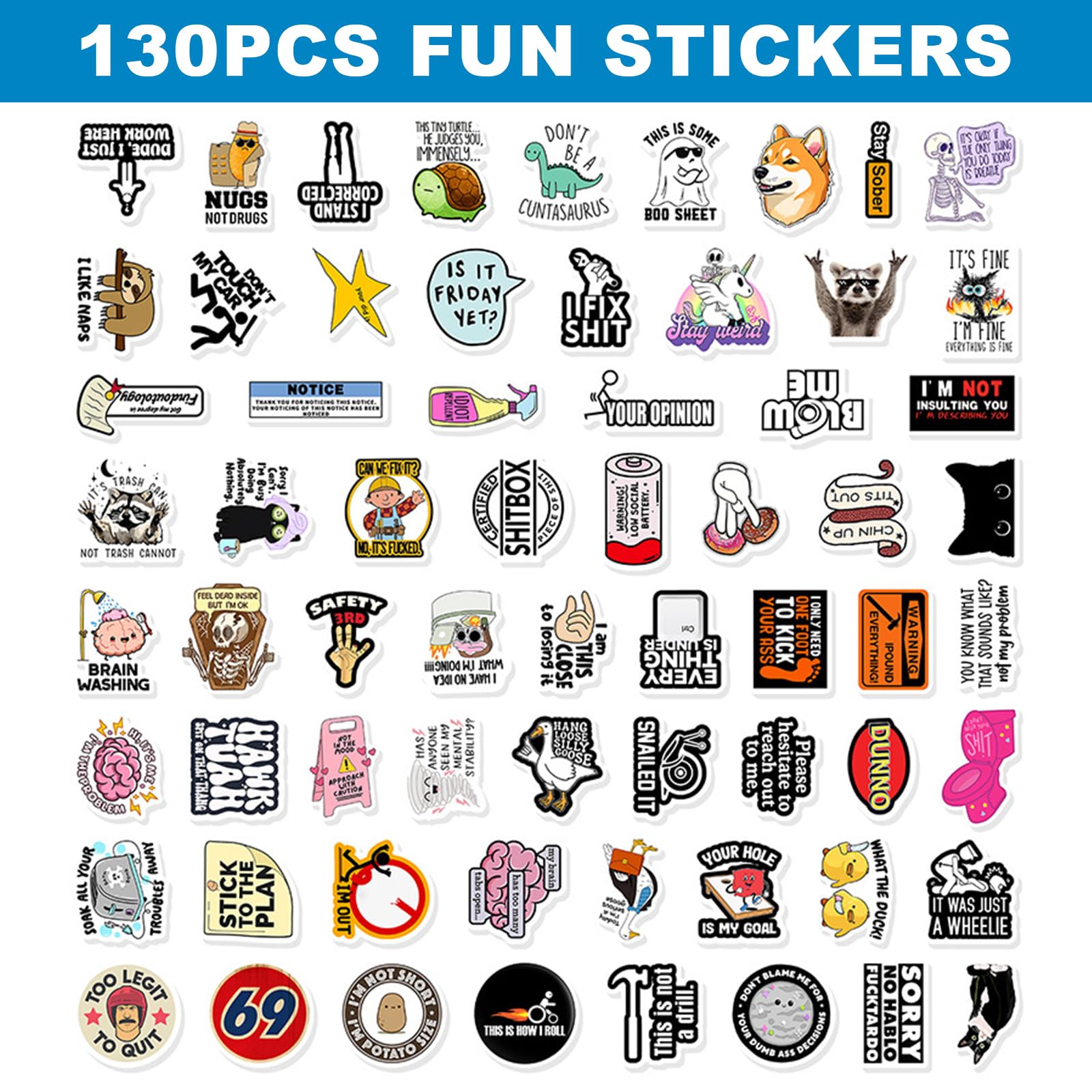 130 Piezas Conjunto De Stickers Divertidos, Material De PVC Impermeable, Calcomanías Geniales Y Graciosas para Adultos, Ideal para Botellas De Agua, Portátiles, Autos Y Más