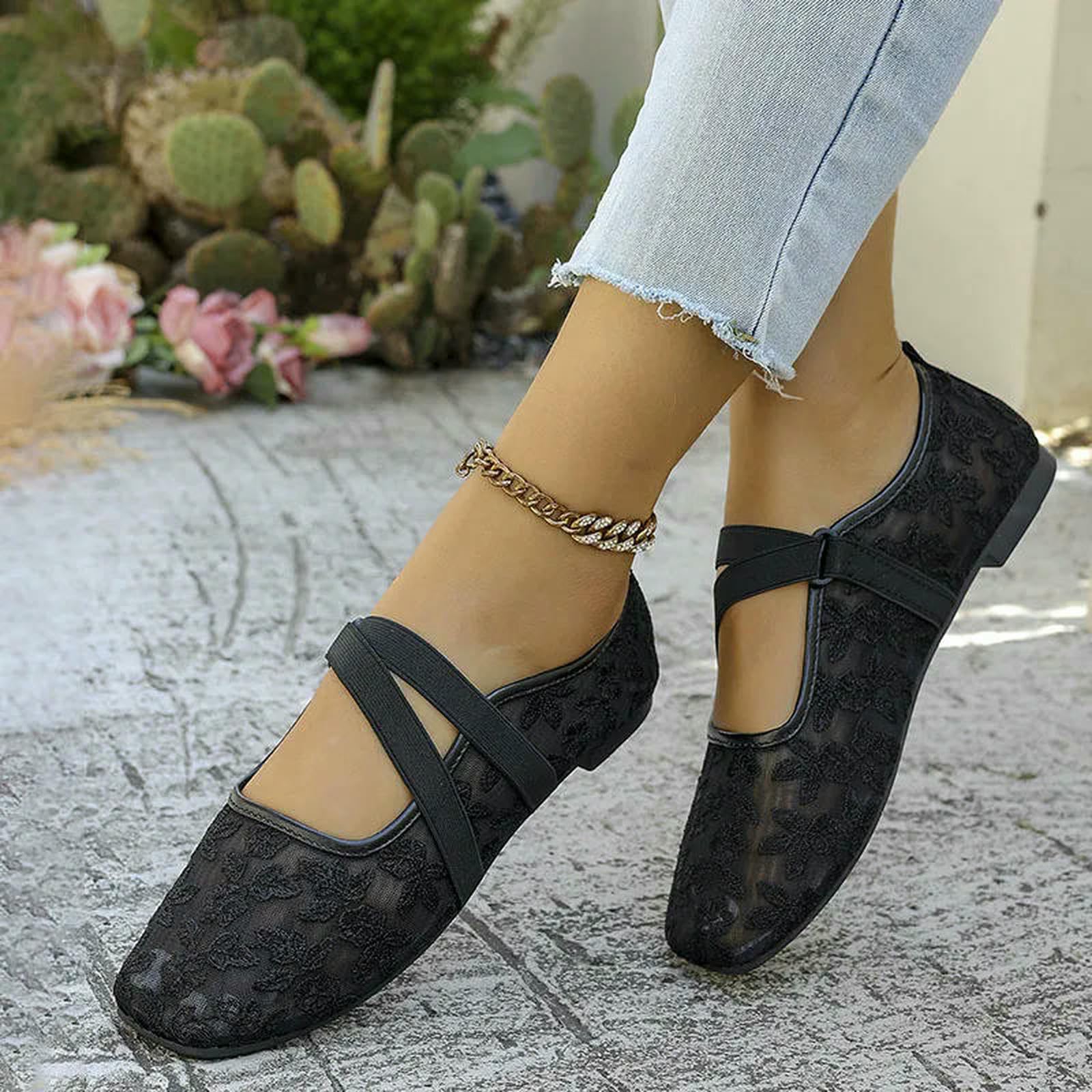 Ballerine Donna,Scarpe Mary Jane Ballerine Mary Jane da Donna in Pizzo E Rete, Traspiranti