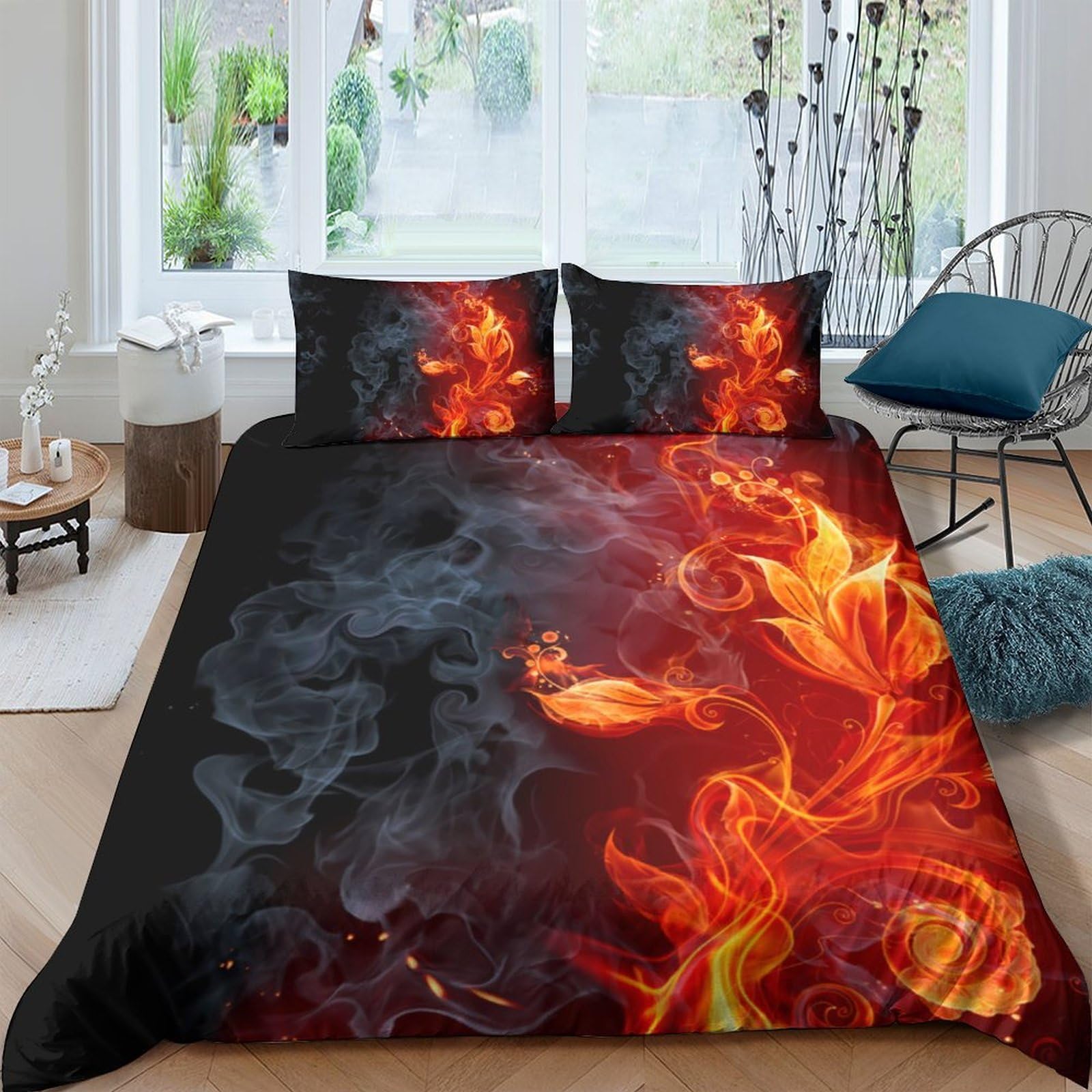 Ctjqhvkz Style-10 3D Printed Flame Smoke Fitted Sheet Microfiber Soft Mattress Cover For Bedroom Dorm Bed Decoration Easy Care Single（135X200cm）