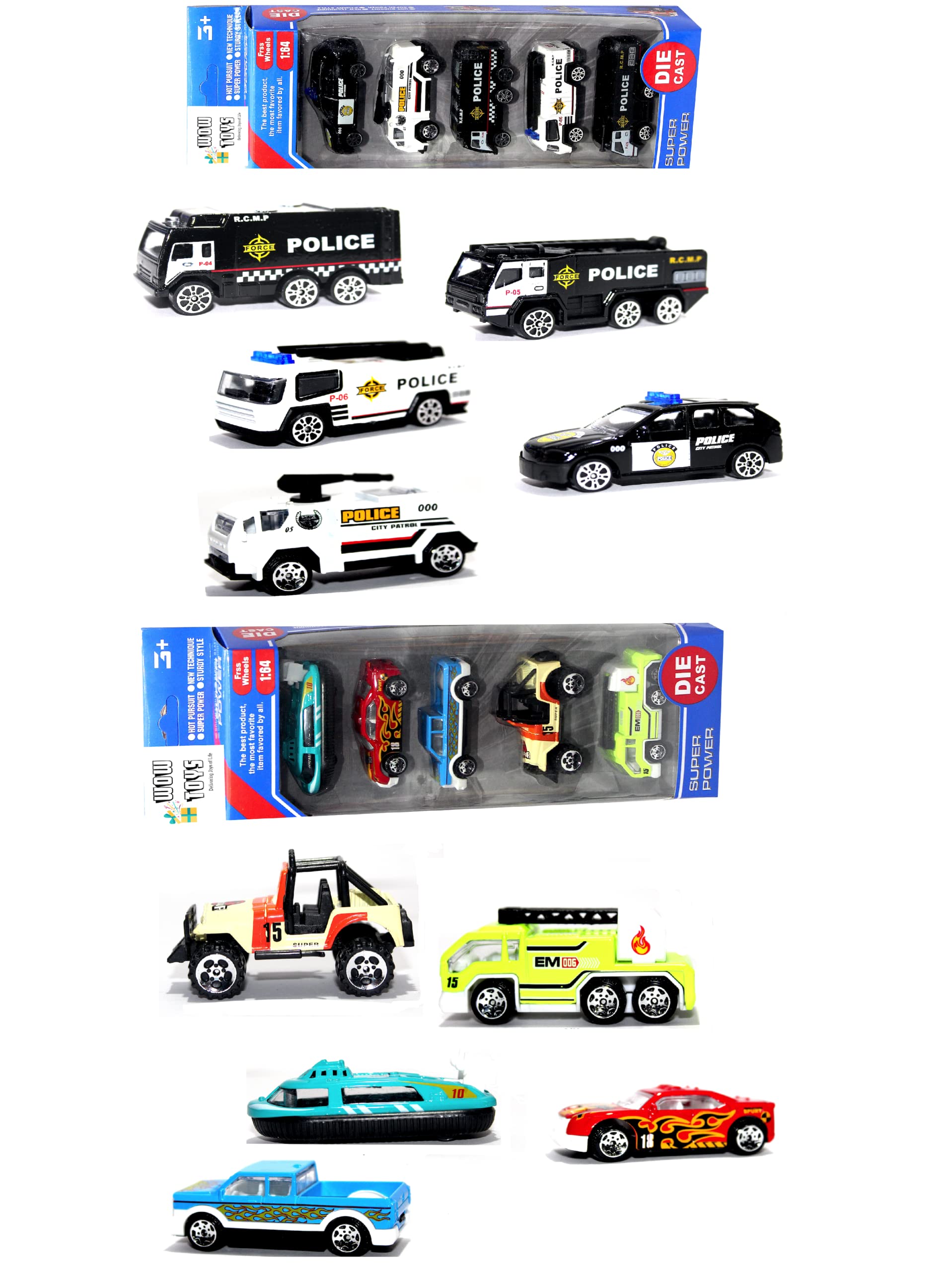 WOW Toys - Delivering Joys of Life|| Combo of Police Cars and City Cars|| Die Cast Metal Cars with Plastic Parts|| 10 Small Size Cars