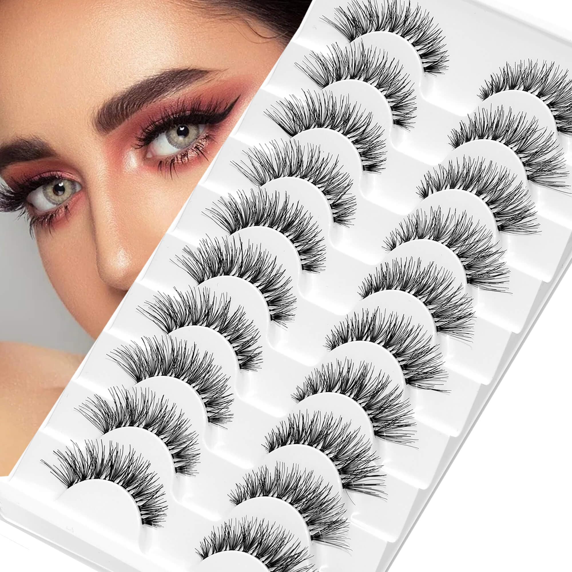 False Eyelashes Wispy 100% Handmade Luxurious Cat Eyelashes Natural Look 10 Pair Wispies Lashes For Daily work and Wedding, Easy to Wear (Bemi Wispy)