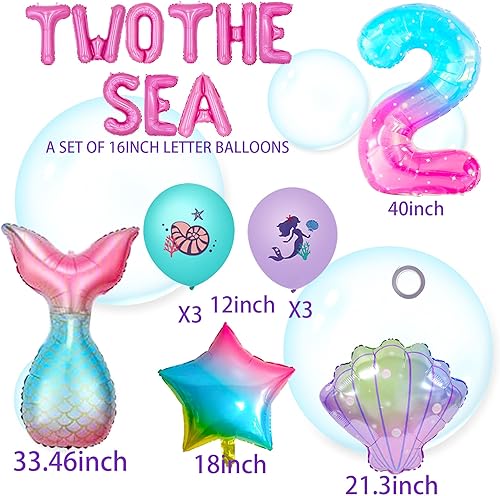 Miniatura 2 de LaVenty Dos suministros de fiesta de cumpleaños del mar, decoración para niñas, globos de mar, suministros de fiesta de segundo cumpleaños, fondo de