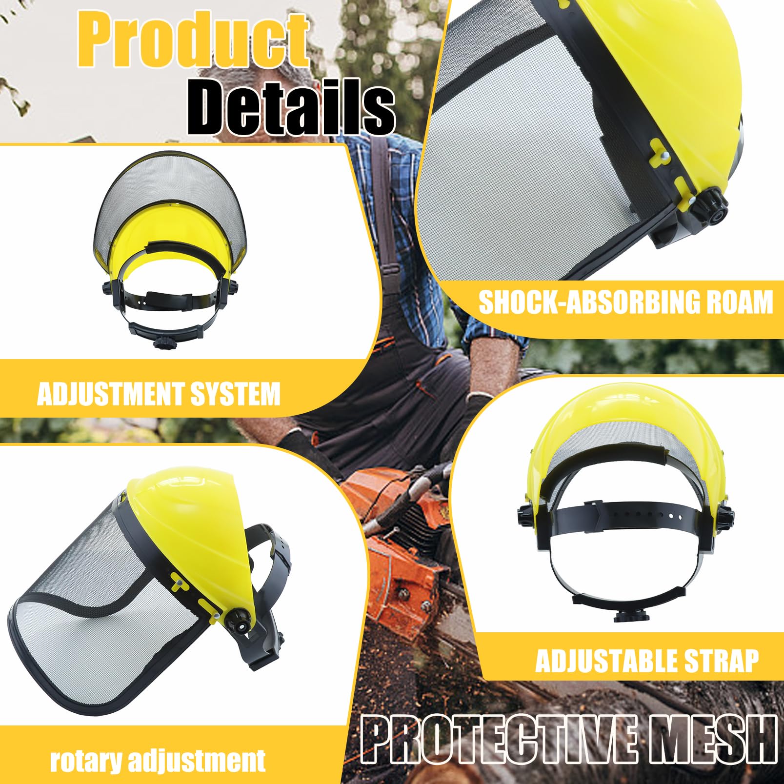 Visera de Seguridad con Malla Escudo Facial de Seguridad Protección Facial Ajustable para la podadora de Poste de la Recortadora de Motosierra