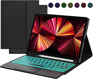 DOMEUN iPad Pro 11 Inch Case with Keyboard, Detachable Bluetooth Keyboard with 7-Color Backlight, Touchpad and Pencil Holder, Flip Stand Cover for iPad Pro 11" / iPad Air 4/5th 10.9" (Black)