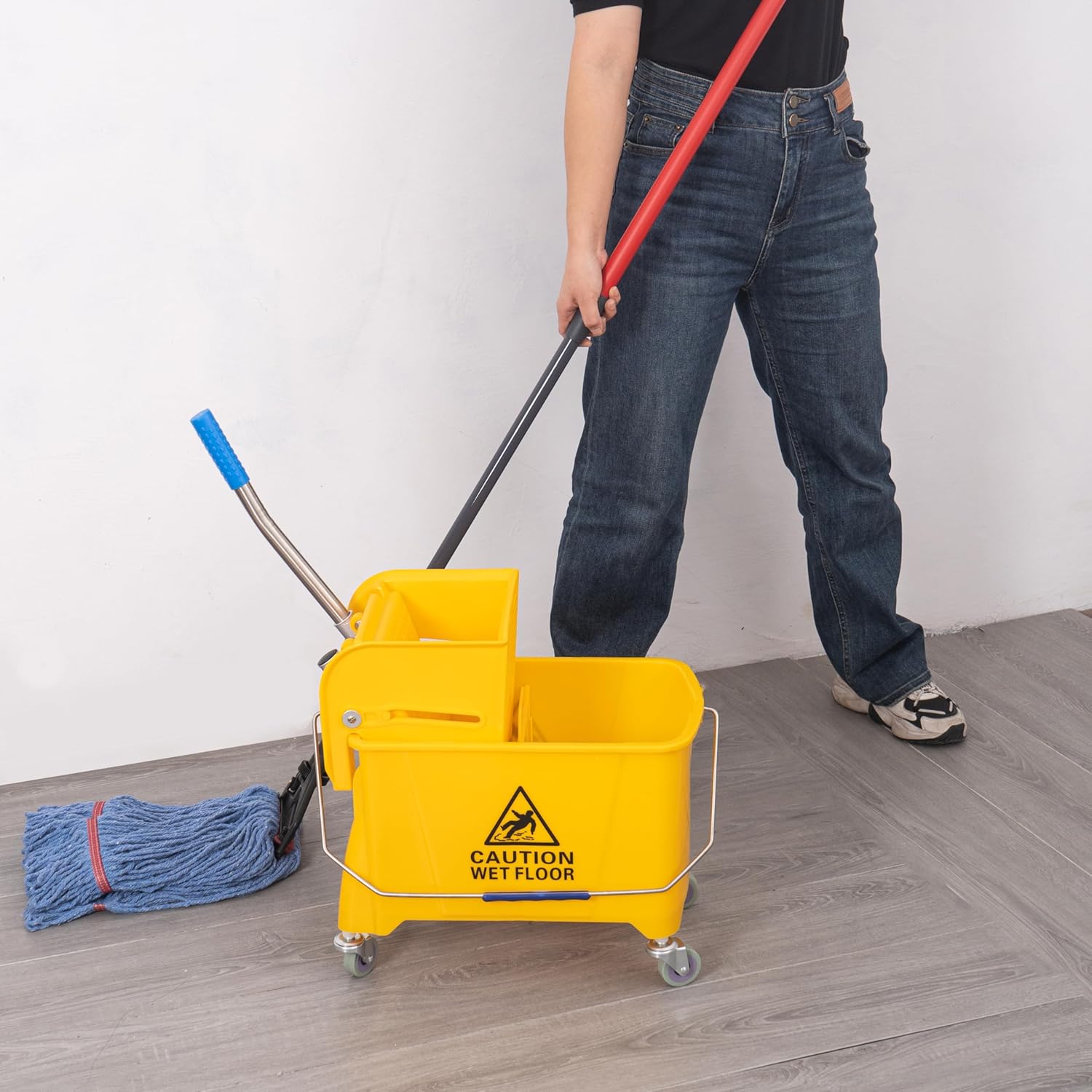 Matthew Residential&Commercial Mop 2 Set&2 Replacement Heavy Duty Industrial Mops w/Adjustable Side-Gate Handle(Quick-Change Gripper) Looped-End String Wet Cotton Mop for Home,Office,Warehouse