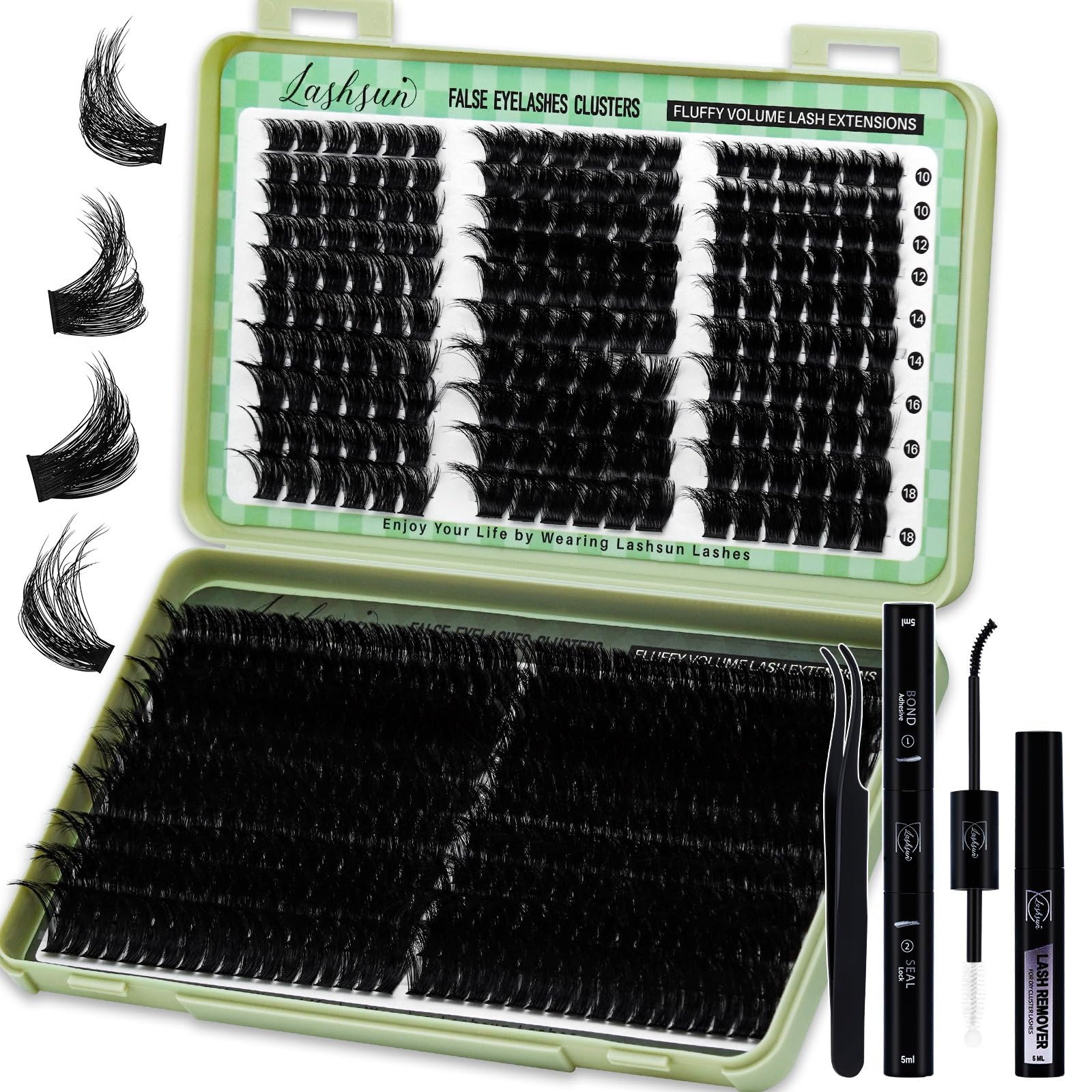 LASHSUN Thick Fluffier 540pcs D Curl 4 Styles 10-22mm False Eyelashes Extension Lash Kit