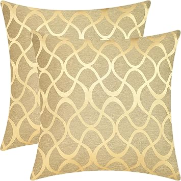 CaliTime Throw Pillow Cases Pack of 2 Modern Shining & Dull Contrast Abstract Geometric Waveform Curve Cushion Covers Shells for Couch Bed Sofa Farmhouse Decoration 18 X 18 Inches Gold