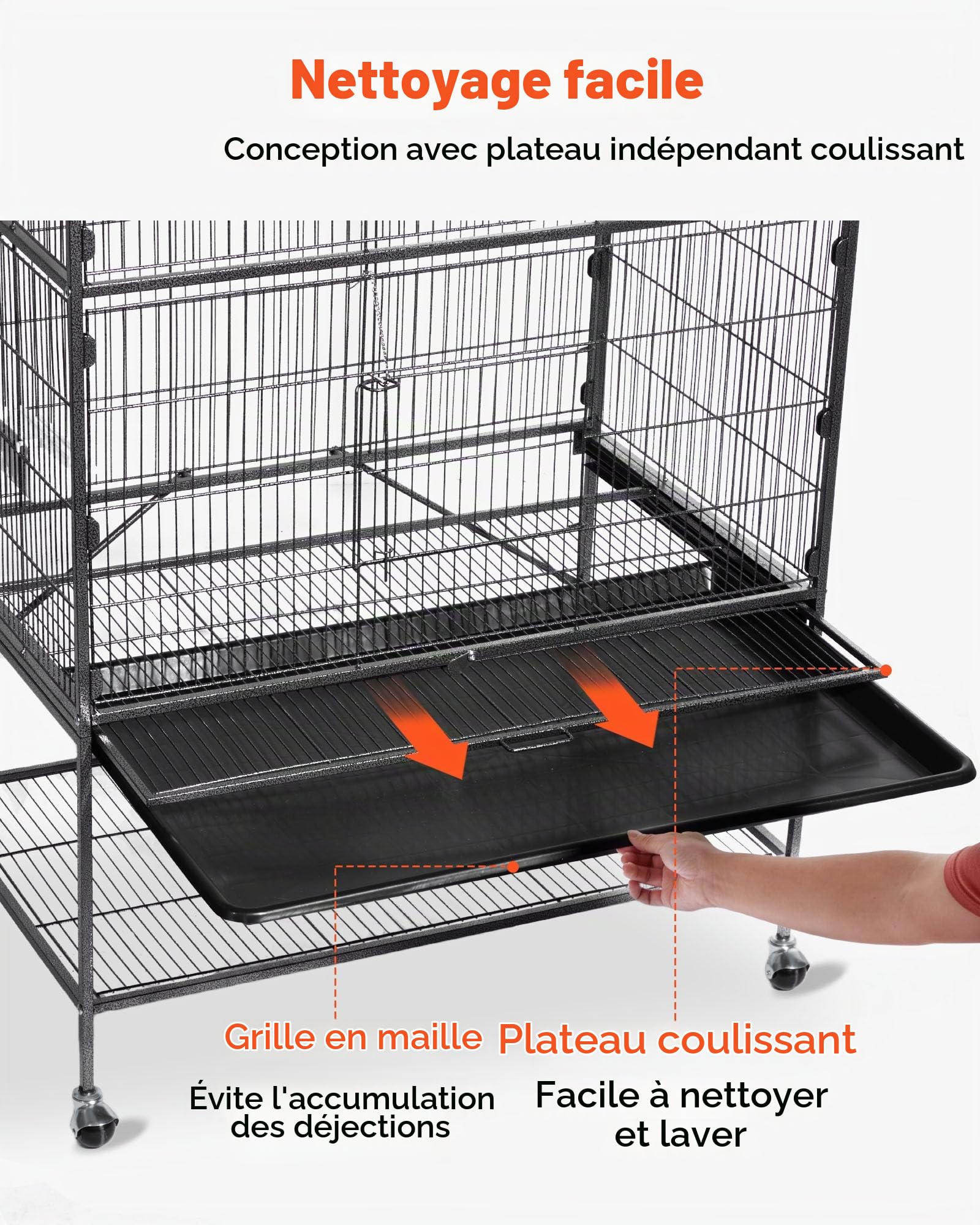 VEVOR Cage Oiseau 80x52x132 cm Volière Oiseaux Toit Plat Cage Perroquet sur Pied roulettes pour Mésange Bleue Calopsitte Canari Perruche Ondulée Conure, avec Perchoirs Plateau Coulissant Mangeoires