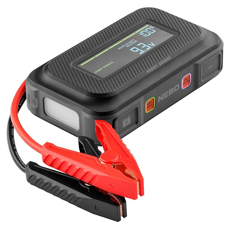 Auxiliar de partida NEBO Assist 2000XP 12 V com 2000 A, banco de energia USB e luz LED