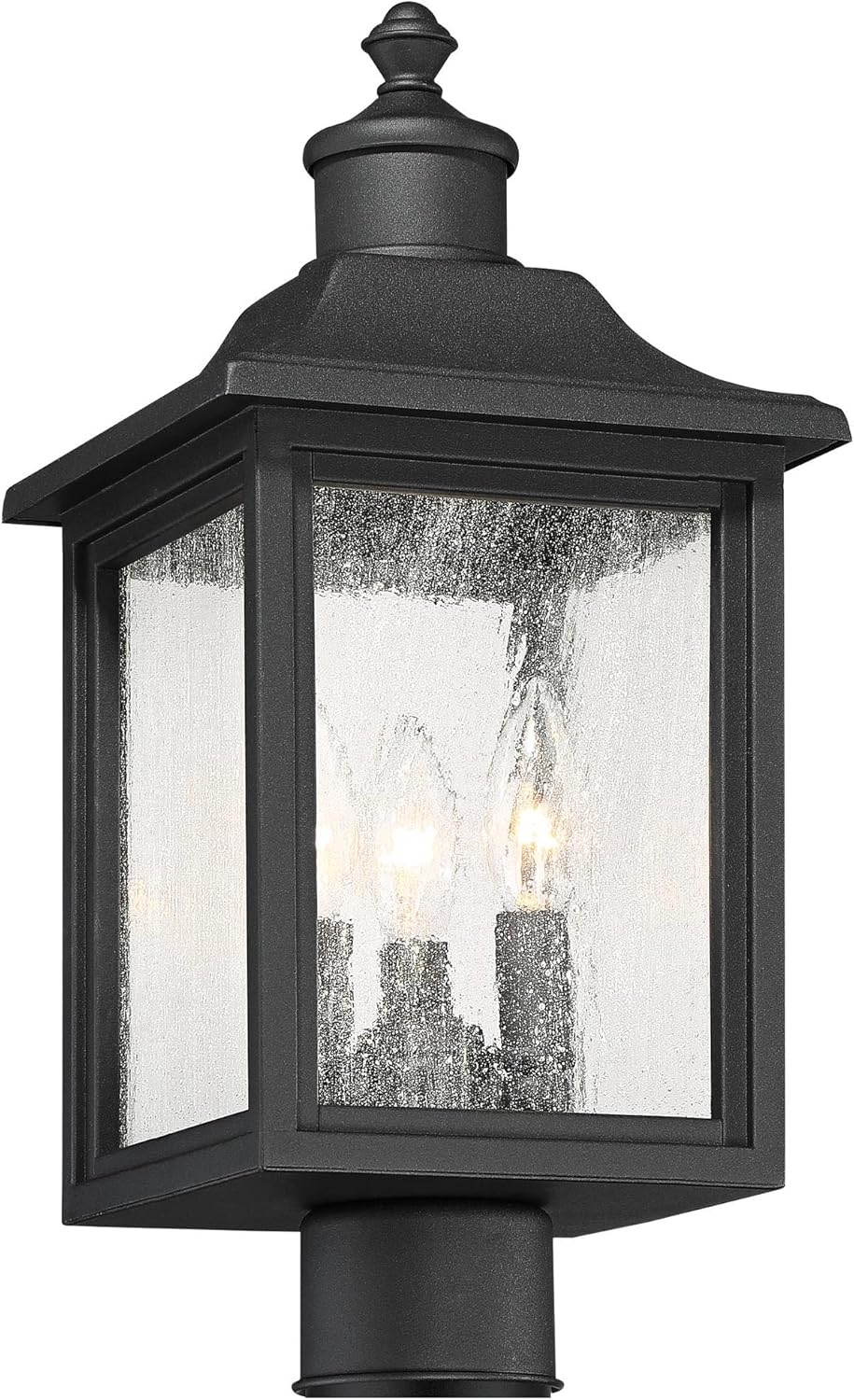 John Timberland Moray Bay 17" High Mission Traditional Outdoor Post Light Fixture Pole Porch House Exterior Lantern with Pier Mount Adapter 3-Light Waterproof Black Metal Seeded Glass Shade Outside