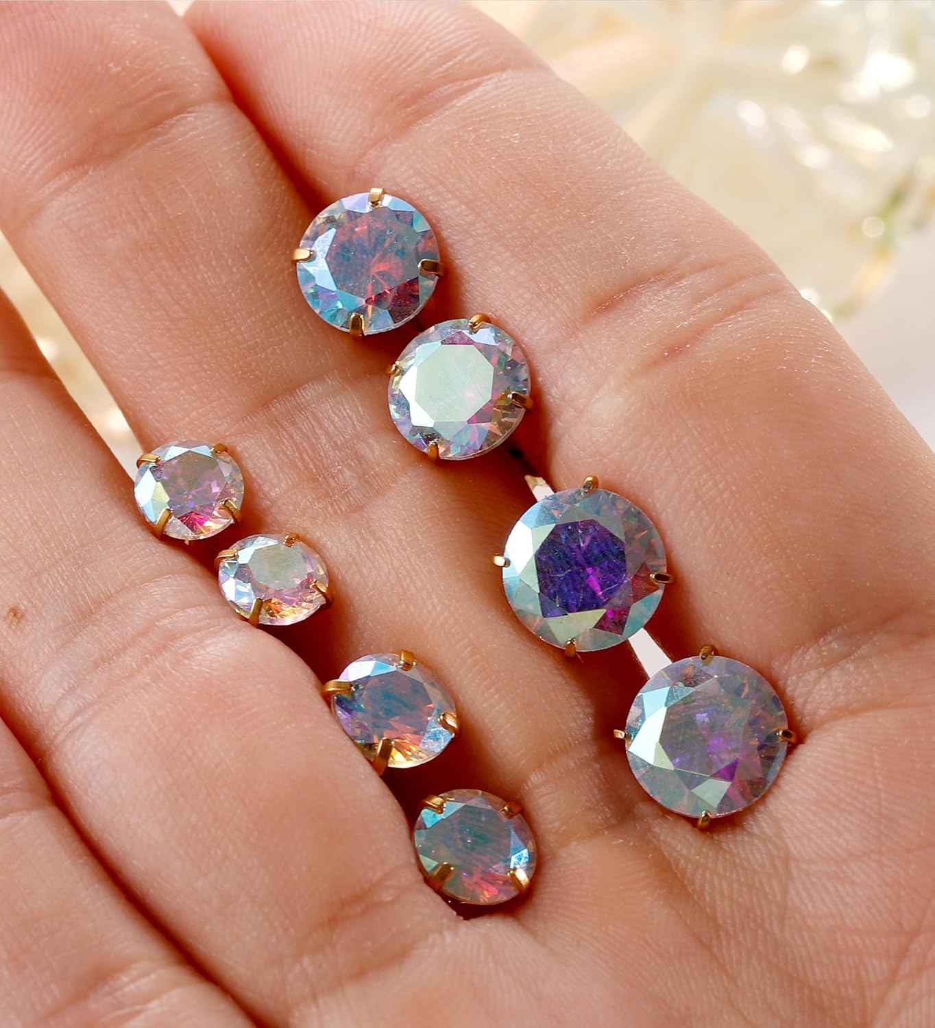 4Pairs AB Cubic Zirconia Earrings Studs Flat Back Earrings for Women 14K Gold CZ Flatback Stud Earrings Hypoallergenic Cartilage Nap Earrings - Image 6