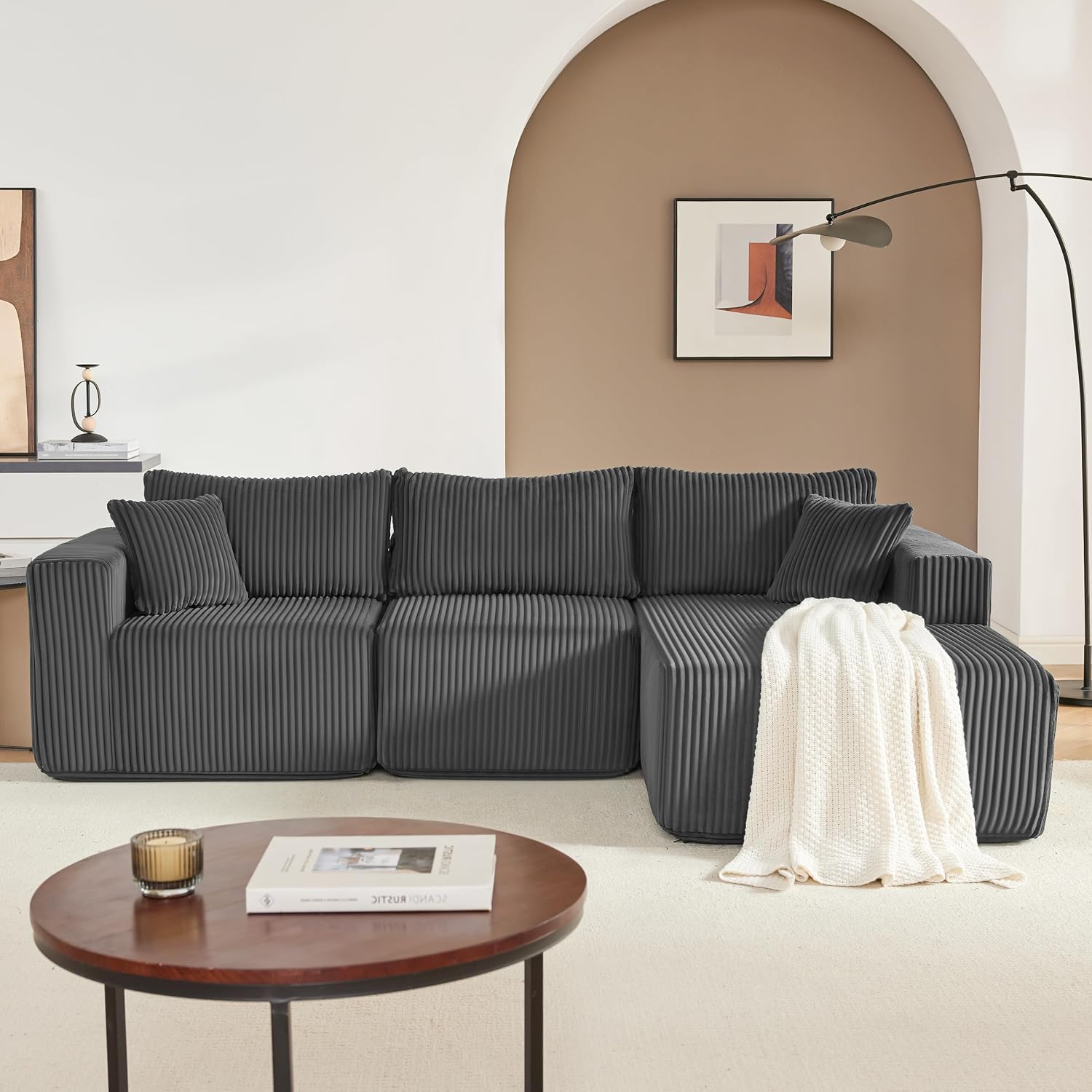 97" Grey L-Shaped Modular Sectional Sofa Deep Seat Convertible Ottoman Modern Living Room Couch