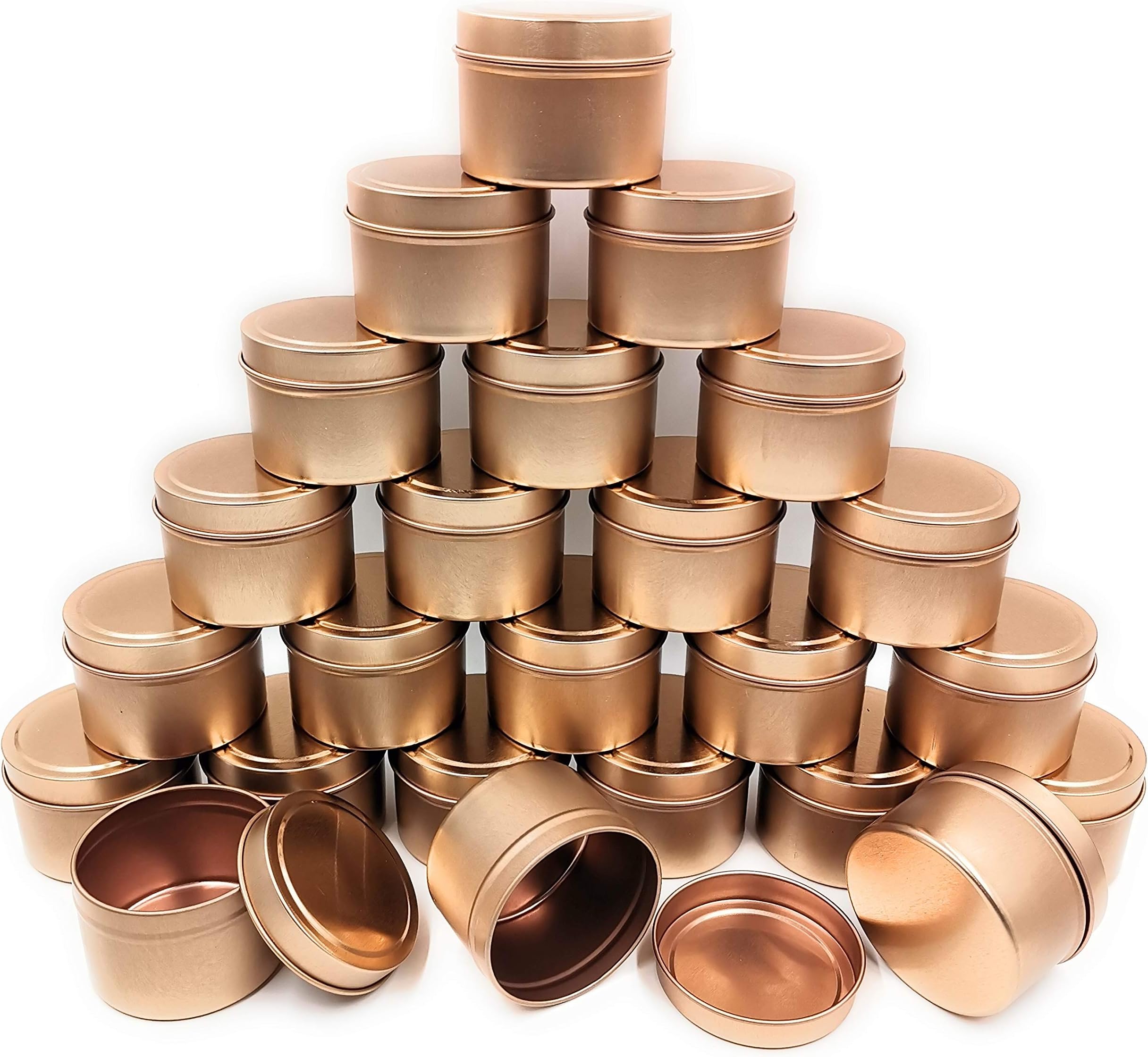 NRANSONRose Gold Candle Tins - Pack of 24, 4oz Empty Candle Jars for Candle Making, Round Tin Containers with Lids, Perfect for DIY Candle Projects (Rose Gold)
