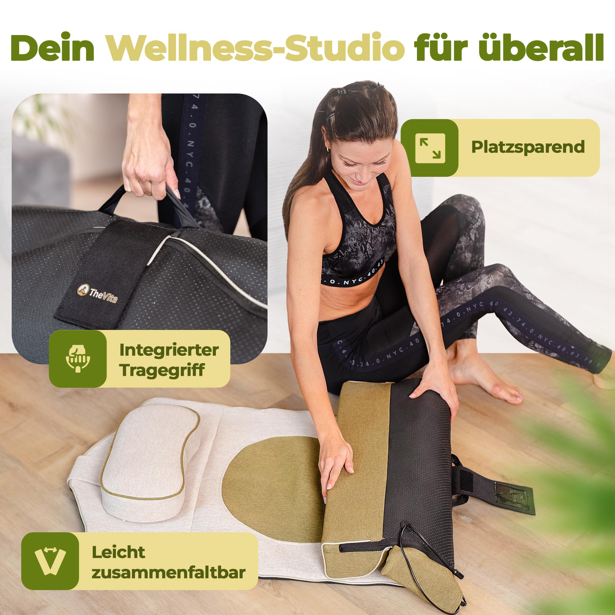 VitaStretch - Elektrische AirStretch Massagematte aus Leinen | 4 Programme für Rücken, Schulter, Hüfte | Wärmefunktion, Timer
