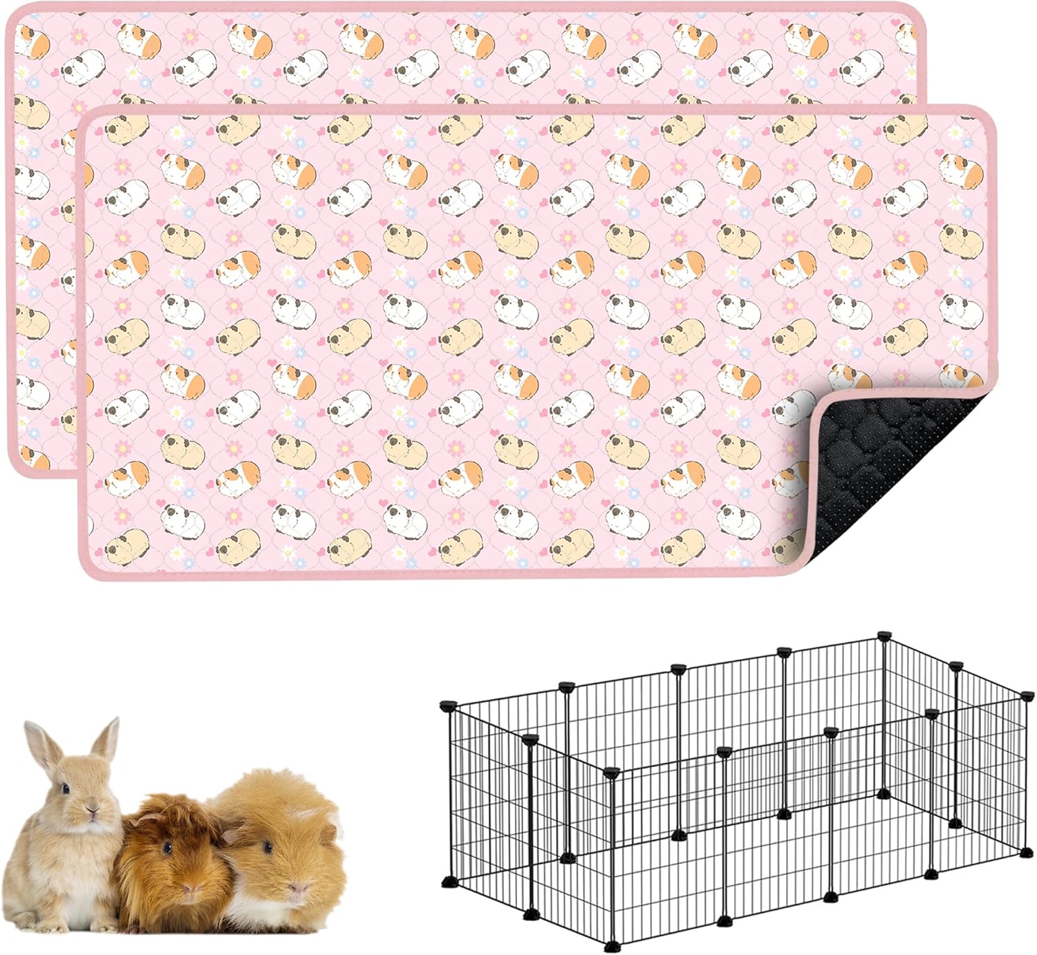 Guinea Pig Cage Liners, 49"X24" Washable Guinea Pig Bedding for Midwest Cage 4 Pack, Reusable & Anti Slip & Waterproof, Absorbent Guinea Pig Pee Pad for Small Animal, Rabbit, Bunny, Chinchilla