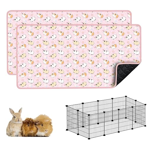 Guinea Pig Cage Liners, 59x31in 2 Pack Washable Guinea Pig Bedding, Waterproof Reusable & Anti Slip, Super Absorbent Guinea Pig Pee Pad for Small Animal, Rabbit, Bunny, Fit for C&C Cage, Pink