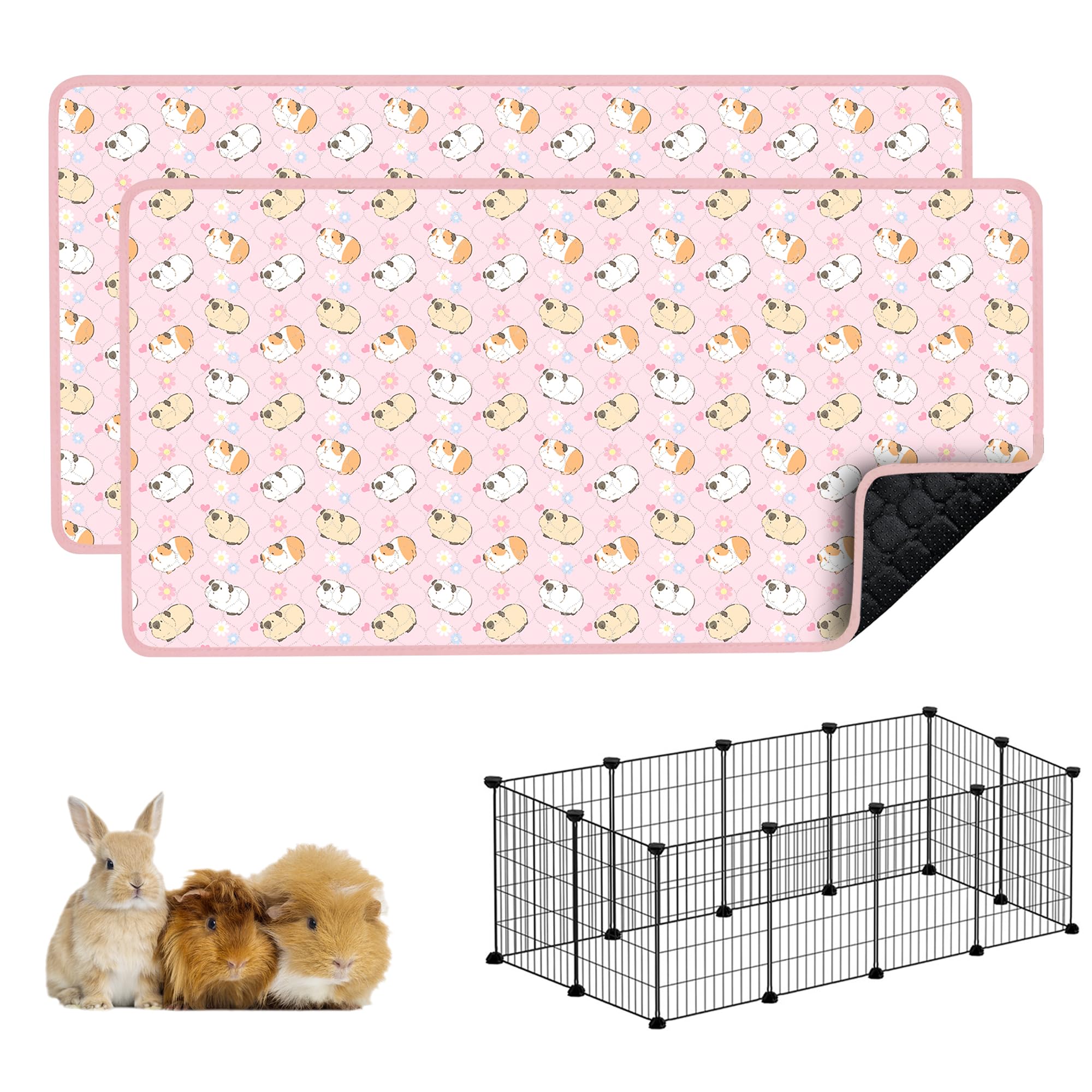 Guinea Pig Cage Liners, 59x31in 2 Pack Washable Guinea Pig Bedding, Waterproof Reusable & Anti Slip, Super Absorbent Guinea Pig Pee Pad for Small
