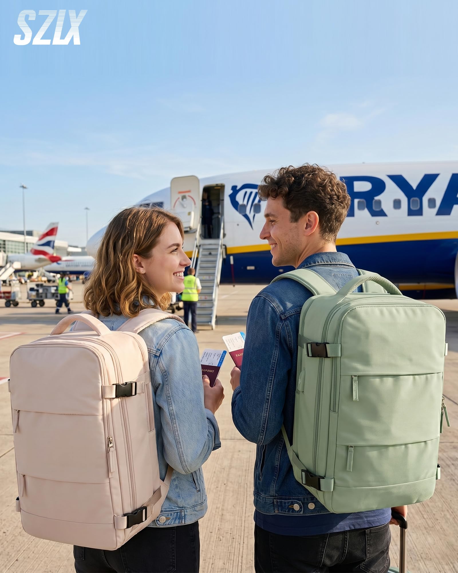SZLX Mochila al Vacio con Bomba Equipaje de Mano 40x30x20 Ryanair Vueling Wizzair Mochila Viaje Cabina Avion 40x20x25 Mujer Bolsas de Viaje Hombre Maletas de Viaje con Compartimento para zapatos