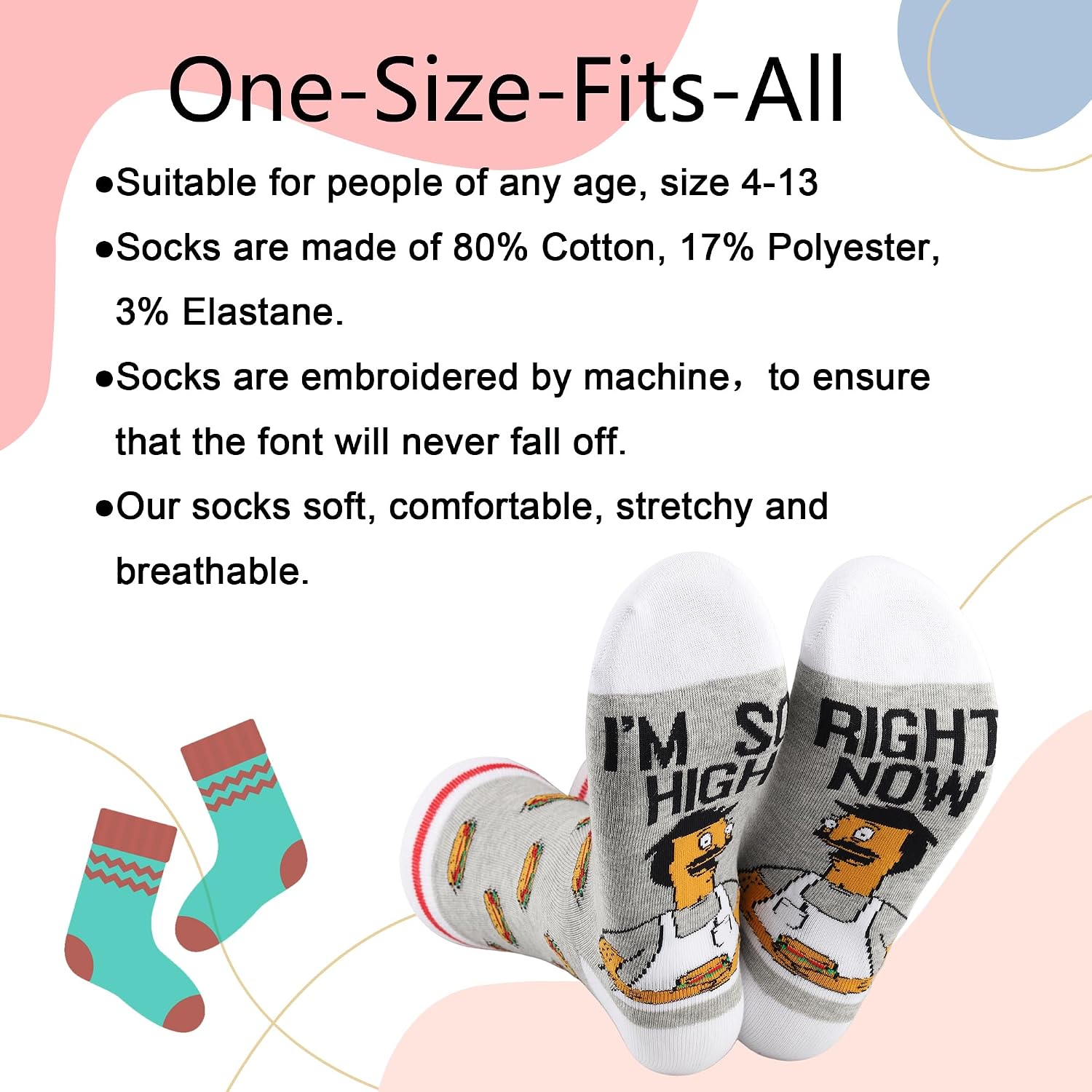 LEVLO Bob Belcher Sock Bob's Family Merch I'm So High Right Now Bob Sock Bob Belcher Merchandise (US, Alpha, One Size, Regular, Regular, Bob Belcher Sock) image 4