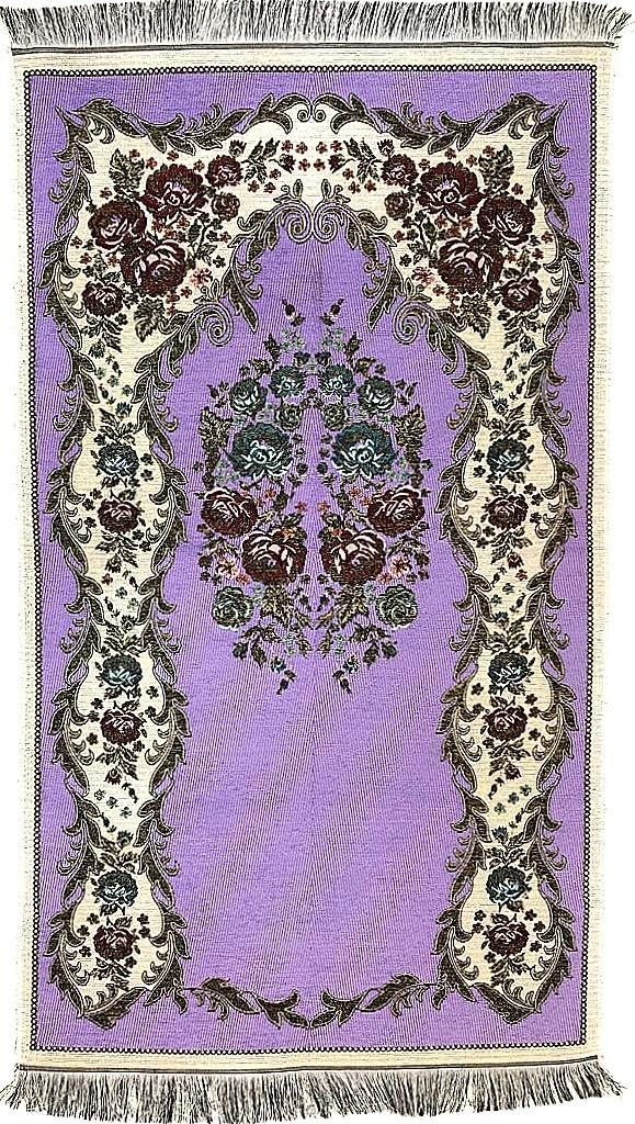 Interway Trading Orthopedic Rose Style Padded Foam Cushion Prayer Rug Mat Carpet Permadani Permaidani Ramadan Eid Turkish Seccade Muslim Sajadah Namaz Janamaz with Free Cap and Beads (Purple)