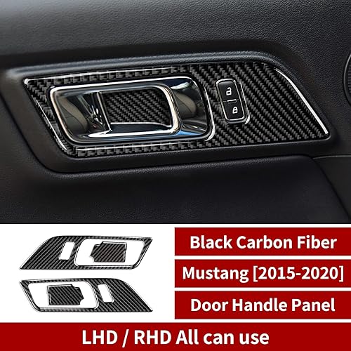 Miniatura 2 de Calcomanía para manijas de puerta de automóvil cubierta interior de fibra de carbono para Ford Mustang 2015 2016 2017 2018 2019 2020 accesorios