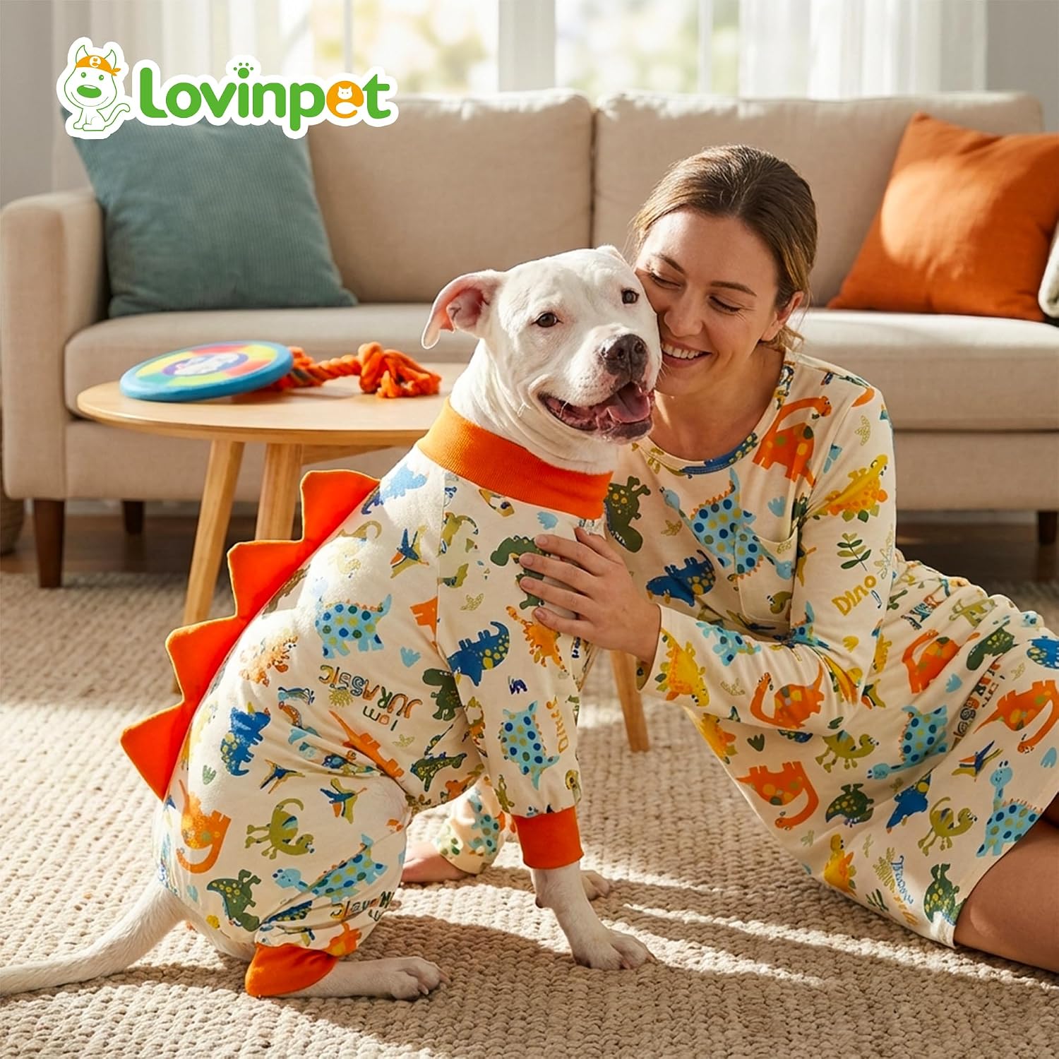 LovinPet Nightgown for Women, Dinosaur Print Long Sleeve Sleep Shirt with Chest Pocket, Coordinates with Matching Dog Pajamas