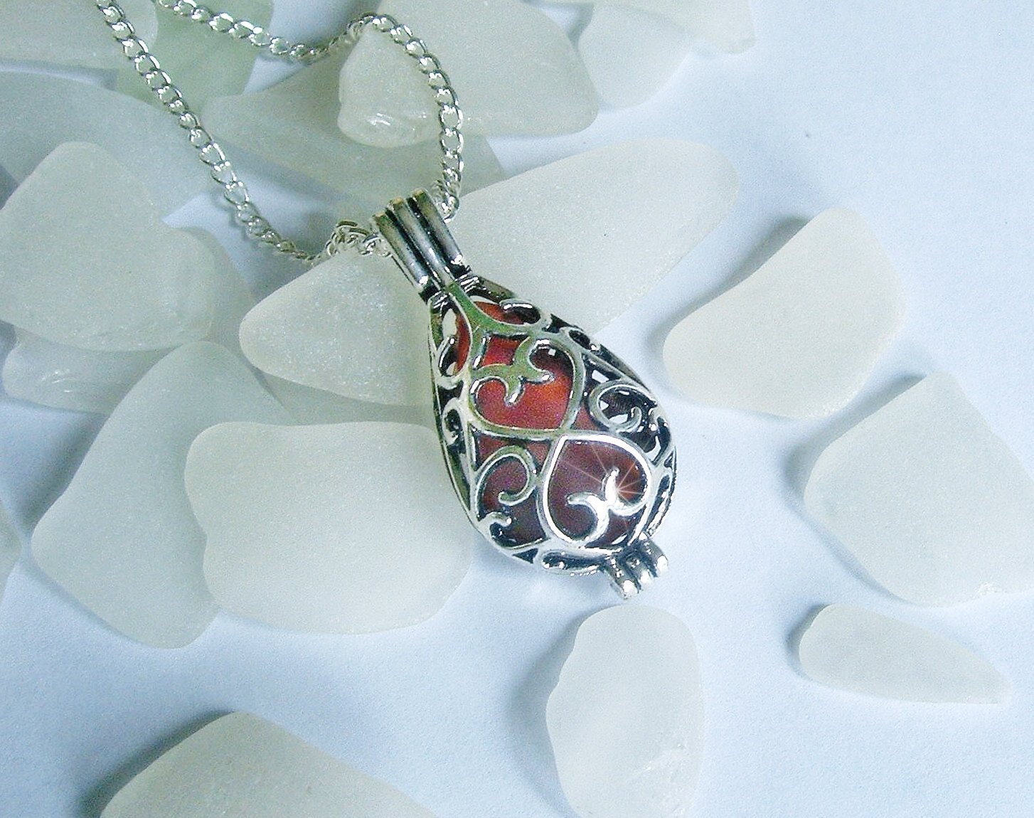 Red sea glass teardrop locket