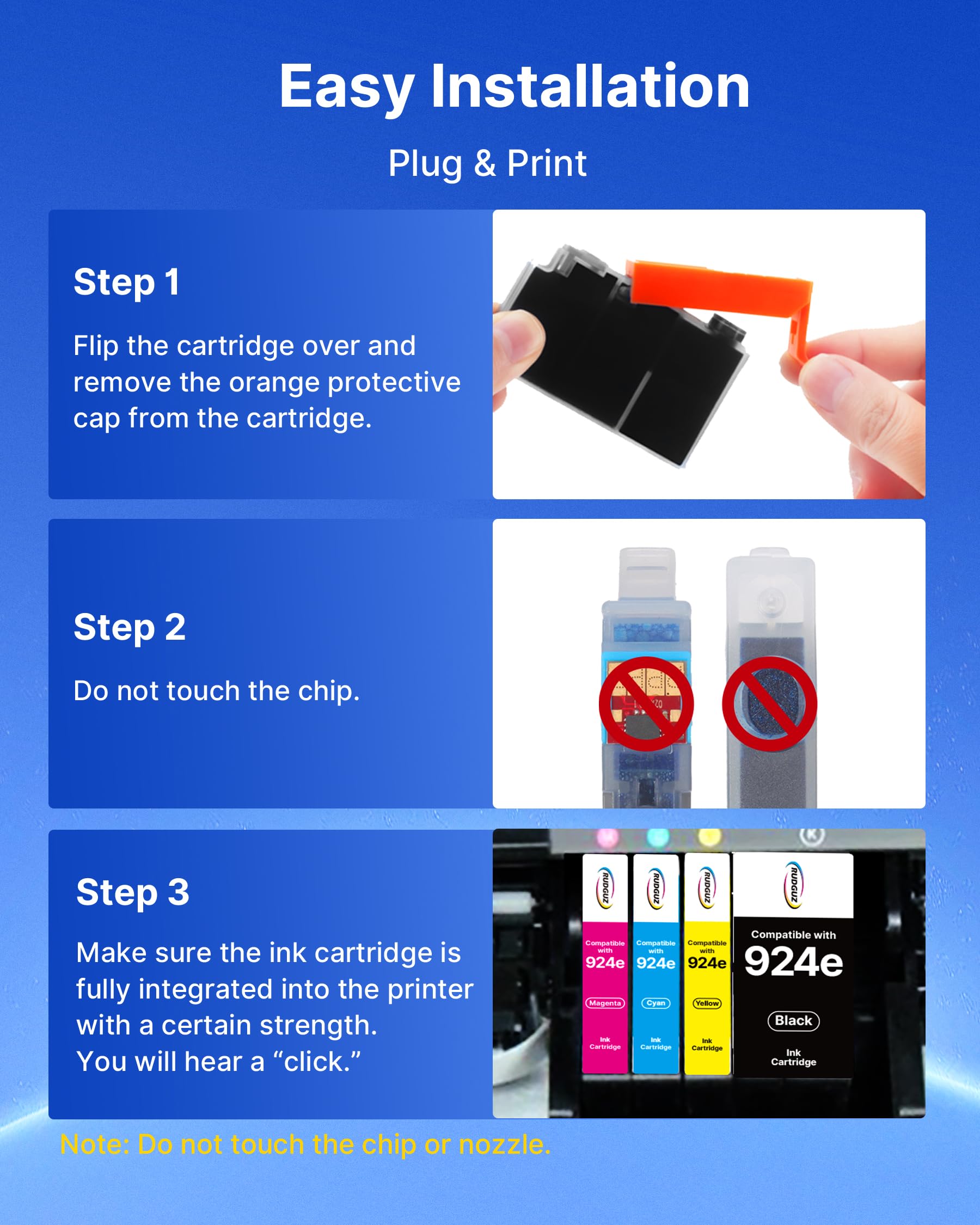 924e 924XL Cartouches d'encre compatibles pour HP 924e 924 Cartouches d'encre pour HP OfficeJet Pro 8120 8123 8120e 8122e 8124e 8125e 8128e 8130 8130e 8132e 8134e (lot de 4, noir, cyan, magenta, jaune