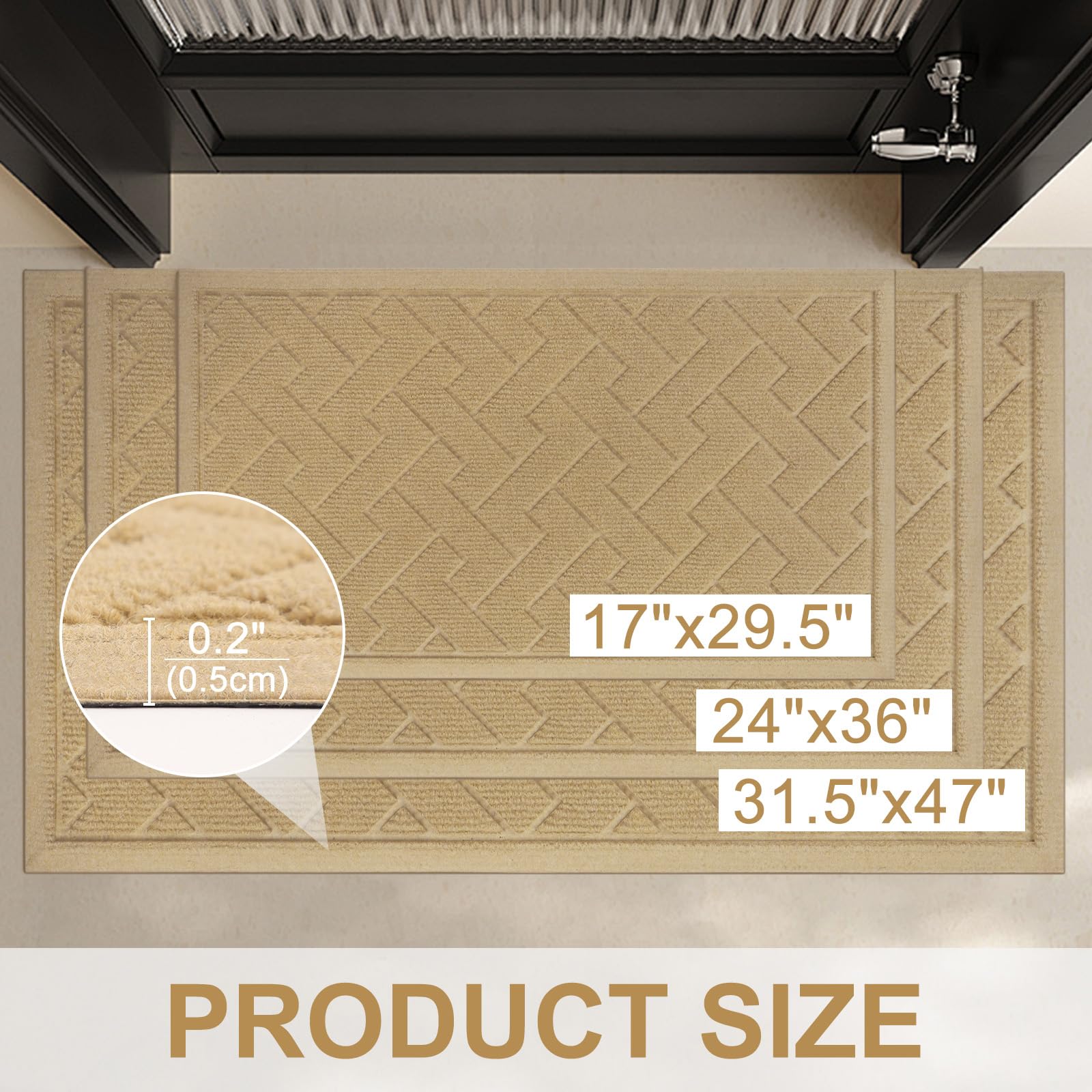 LEKEEPGO Zerbino Ingresso Esterno e Interno, Tappeto Assorbente Anti-sporco, Profilo Basso con Retro Antiscivolo, 60 x 90 cm, Cachi