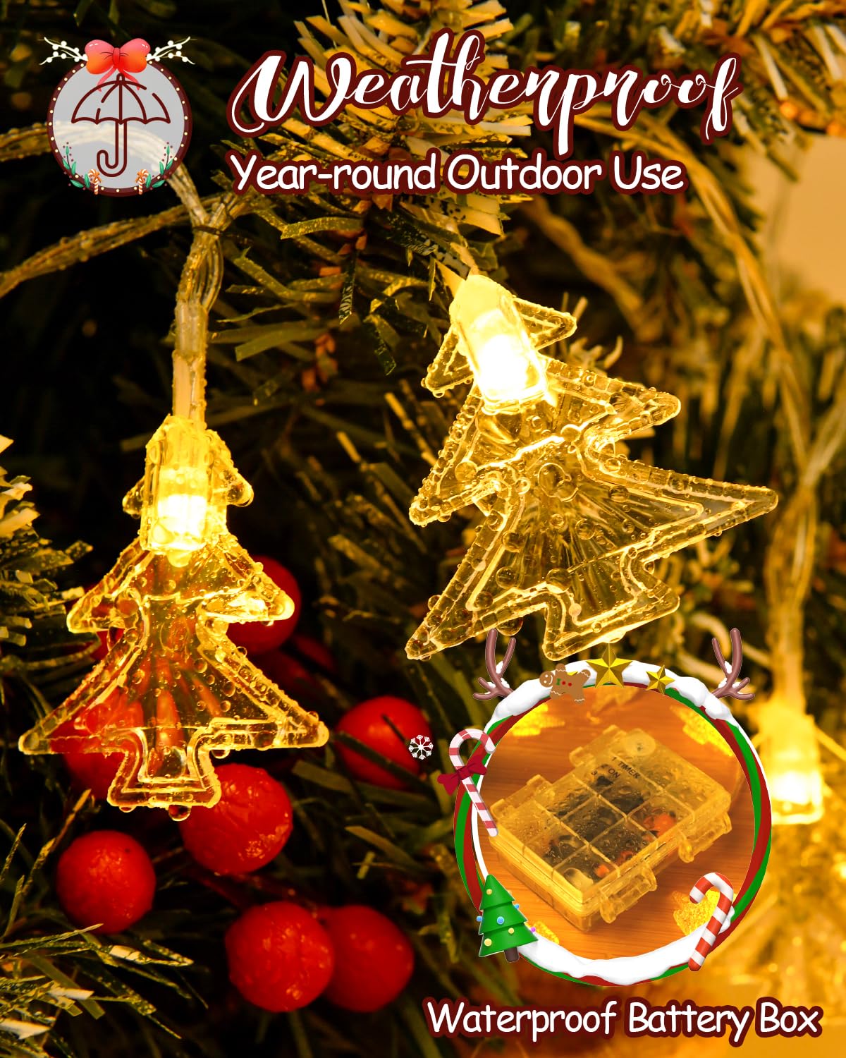 Guirlande Lumineuse D'extérieur - 6 M - 40 LED - Blanc Chaud Avec Minuterie De 6 H Etanche Ip65 Pour Chambre A Coucher Chambre Enfant 98857836