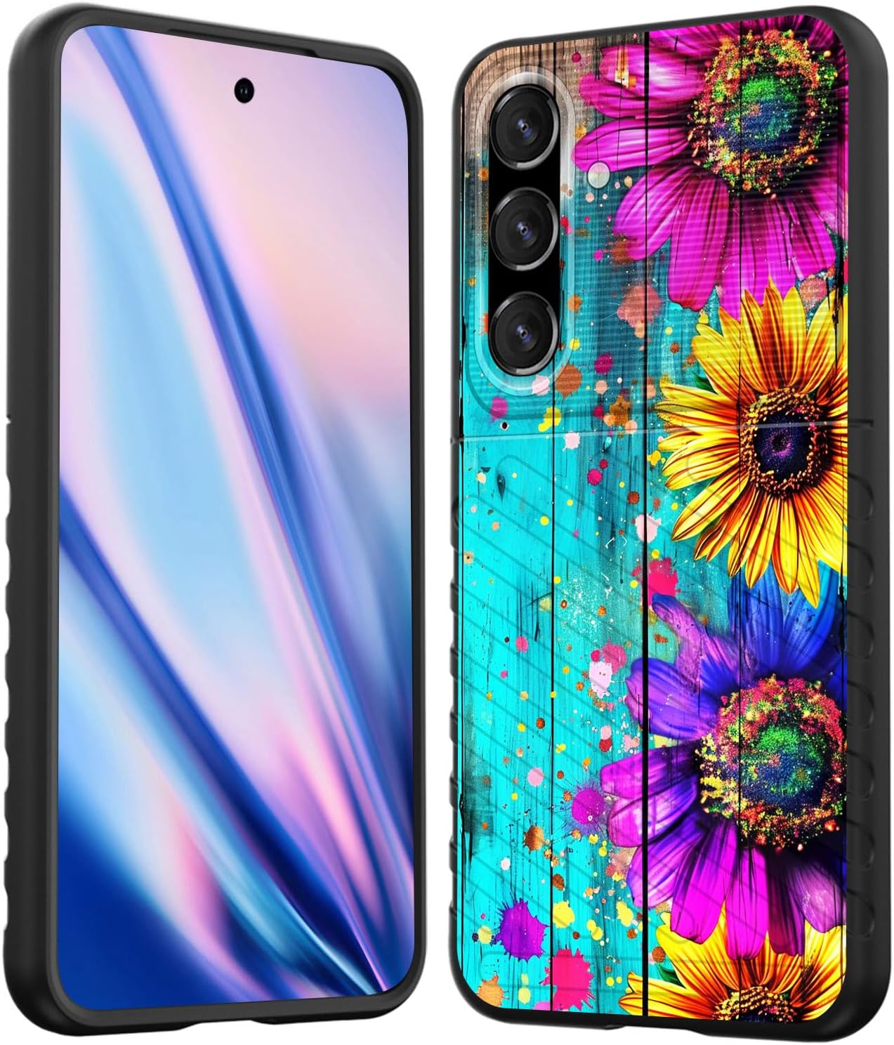 for Galaxy S25 Case,Shock-Absorption Flexible TPU Rubber Protective Cell Phone Cover for Samsung Galaxy S25 6.2 inch 2025,Colorful Flowers on Wooden