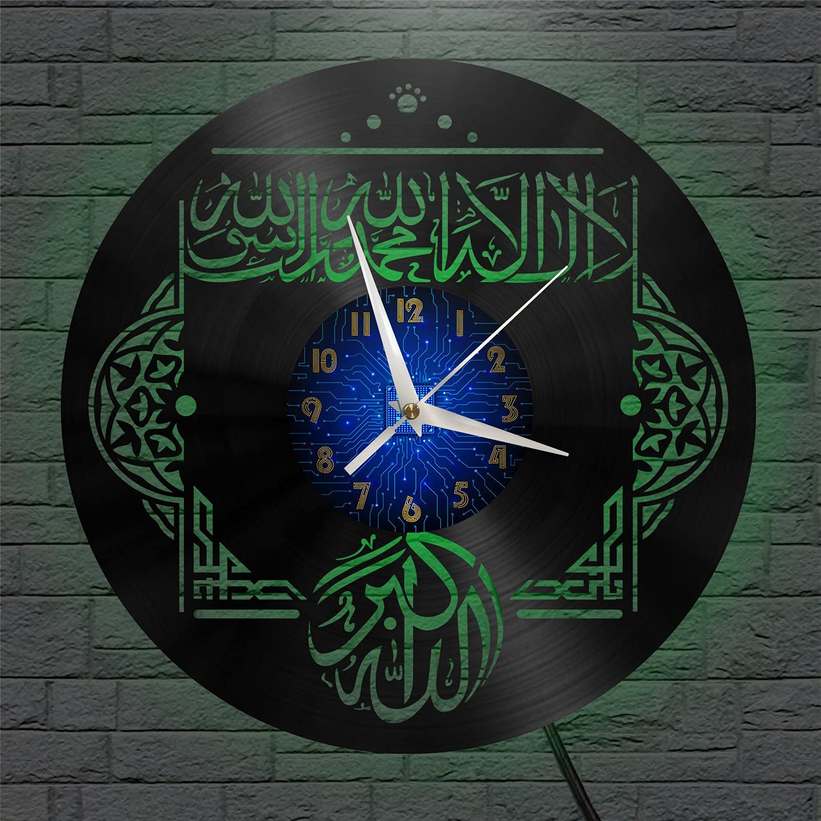 VCS Quran theme Vinyl Record vintage Wall Clock for Kitchen(B,with LED)