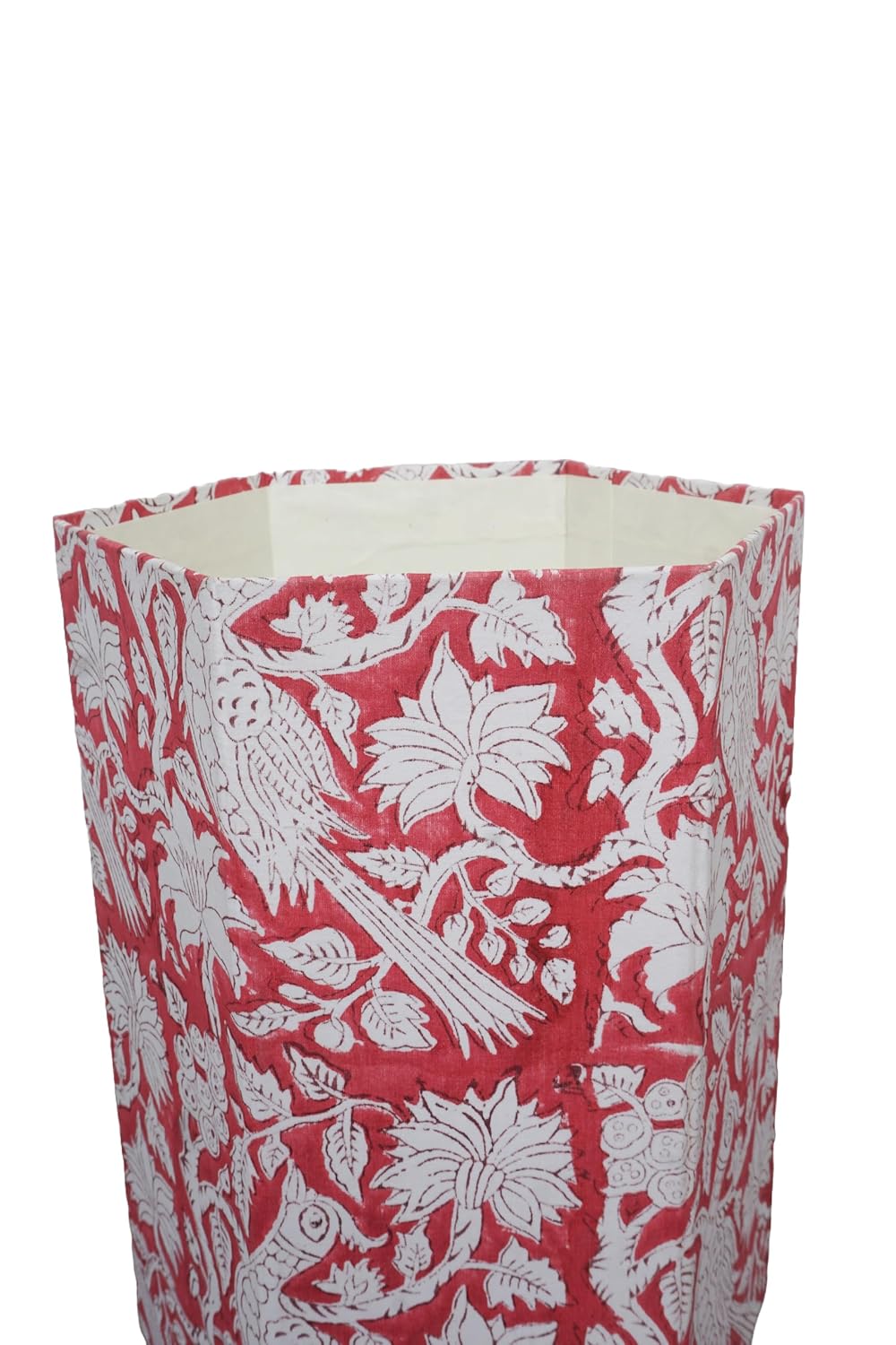 Generic 3.3 Gallon Cotton Hand Block Printed Paper Waste Basket |Small Decorative Trash Can for Housewarming Gifts in Living Room, Bedroom, Bathroom | Eco-Friendly, Plastic-Free (1, RED White MOR)