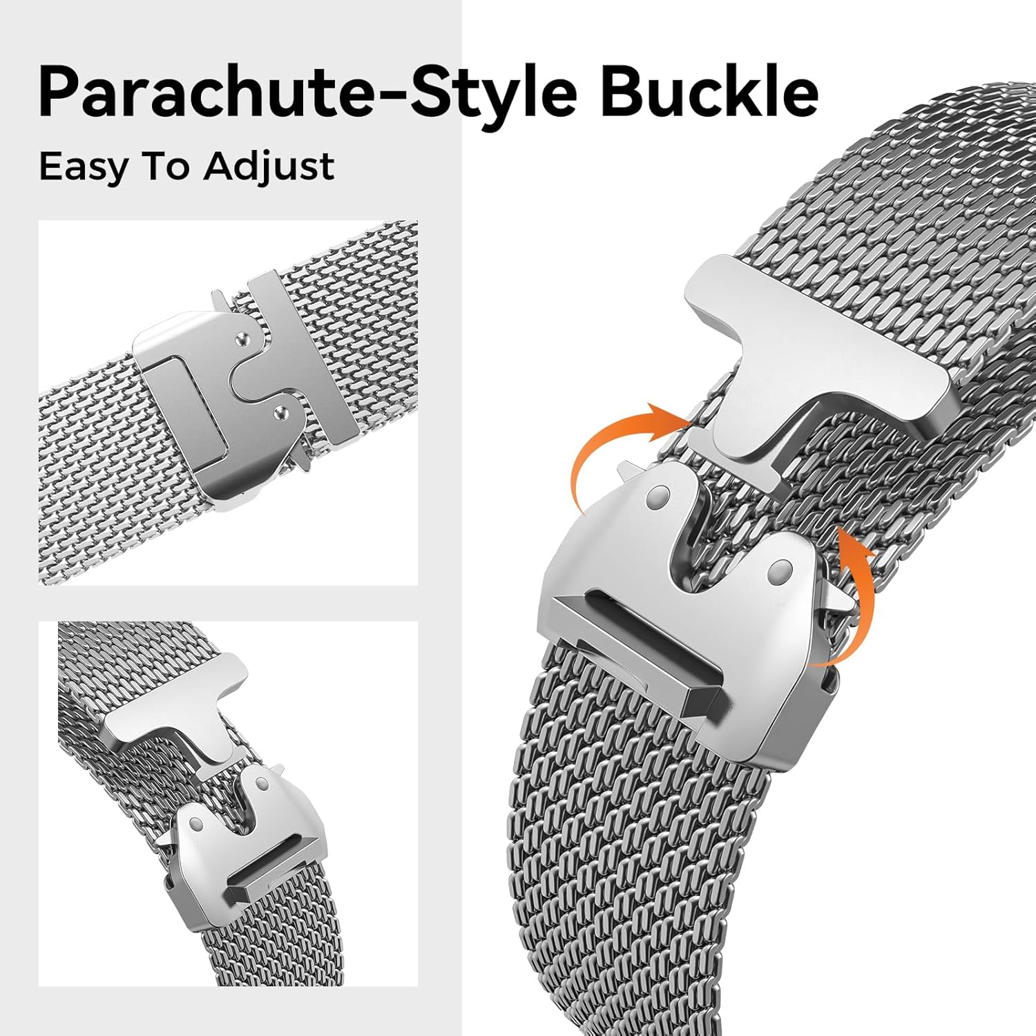 Milanese Loop for Apple Watch Ultra 3 Band Series 11 10 46mm 49mm 45mm 44mm 42mm SE 3/2/1 9 8 7 6 5 4 Men Women, Parachute-Style Buckle Stainless Steel Mesh Metal iWatch Replacement Strap - Image 5